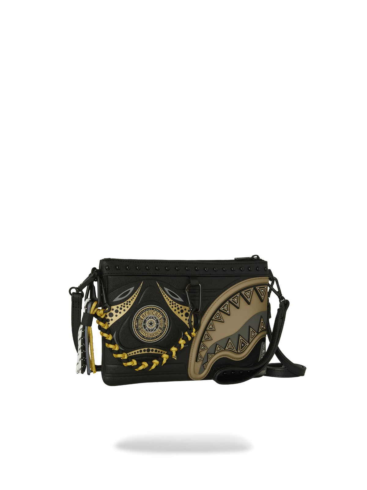 SPRAYGROUND Pochette Uomo AI WONDERLAND GOLD AND BLACK CROSSOVER CLUTCH 910B8095NSZ Nero gioboutiqueweb