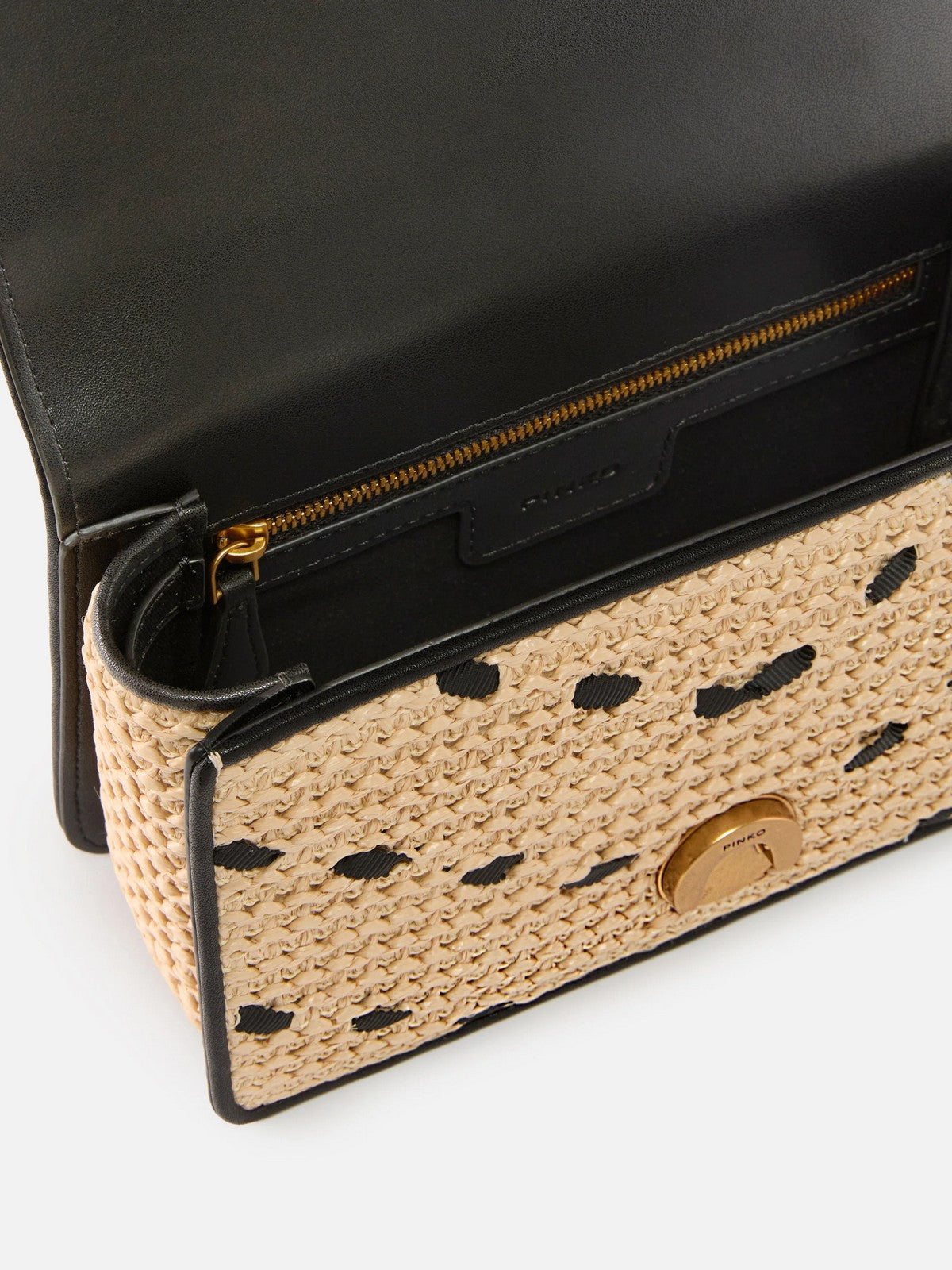 PINKO Borsa Donna LOVE ONE MINI LIGHT DC RAFIA + 104550-A1RL HZ3Q PAGLIA/NERO-ANTIQUE GOLD