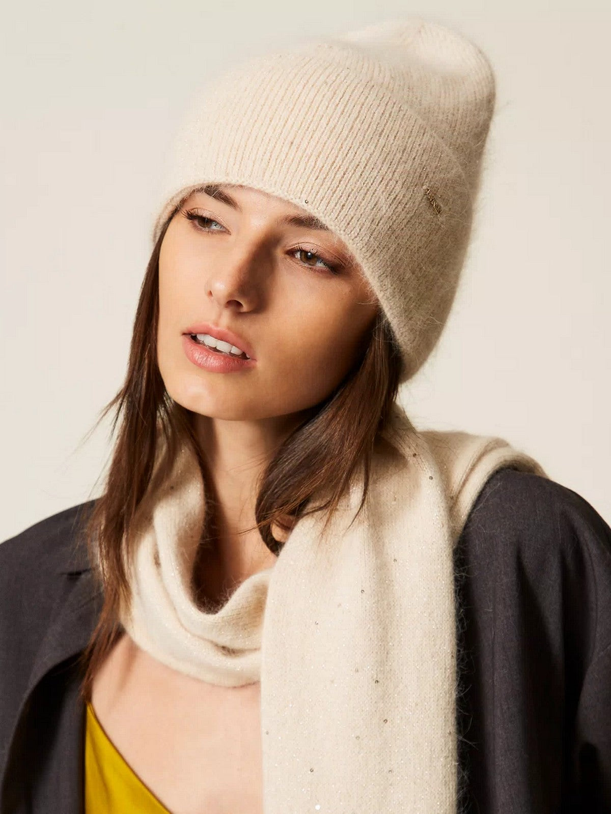 TWINSET Cappello Donna SEQUINS KNITTING 252TA426B 07222 PARCHMENT