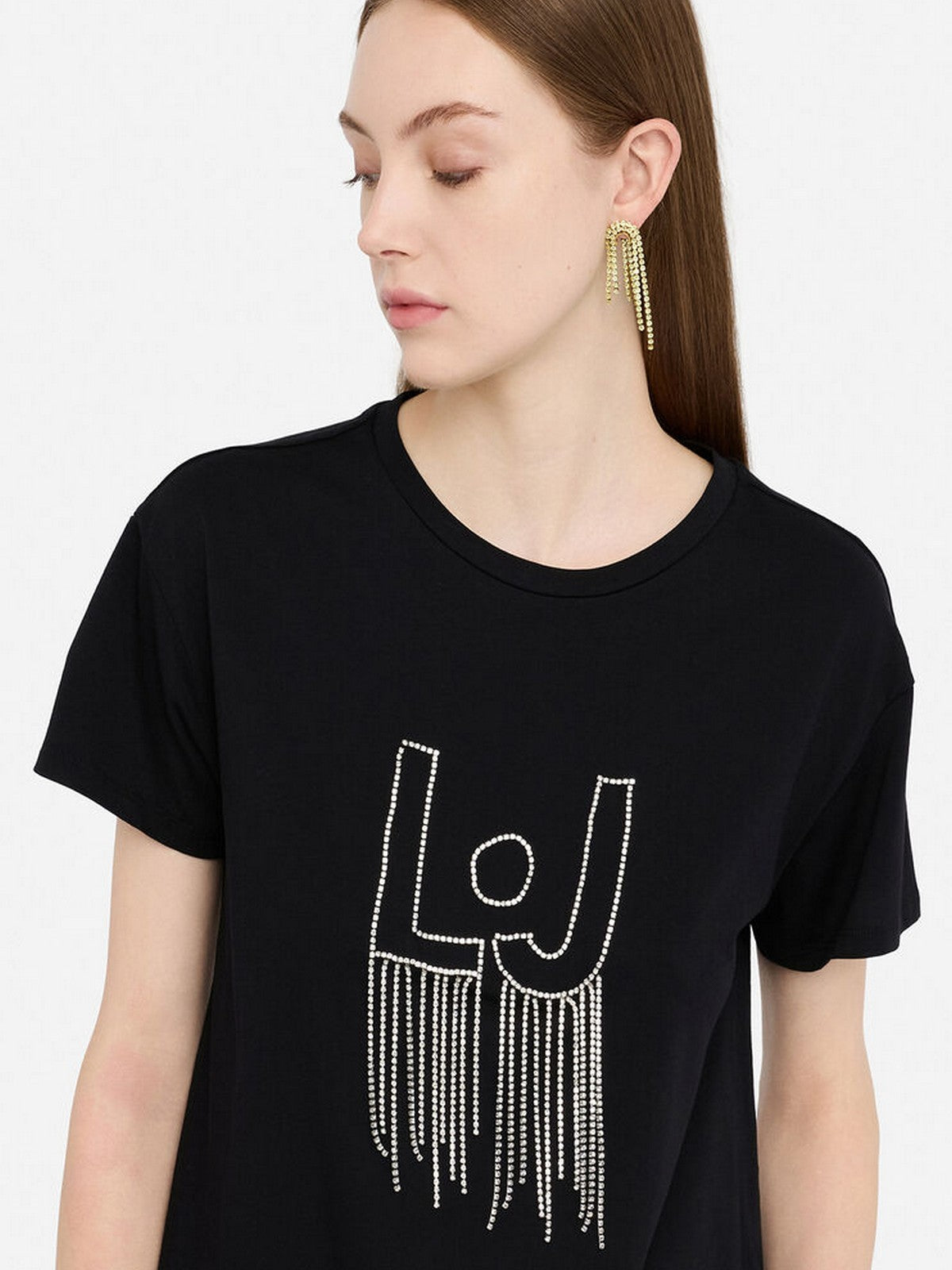 LIU JO BLUE DENIM T-shirt Donna  UF5261JS923 M9787 Nero/LJ chain