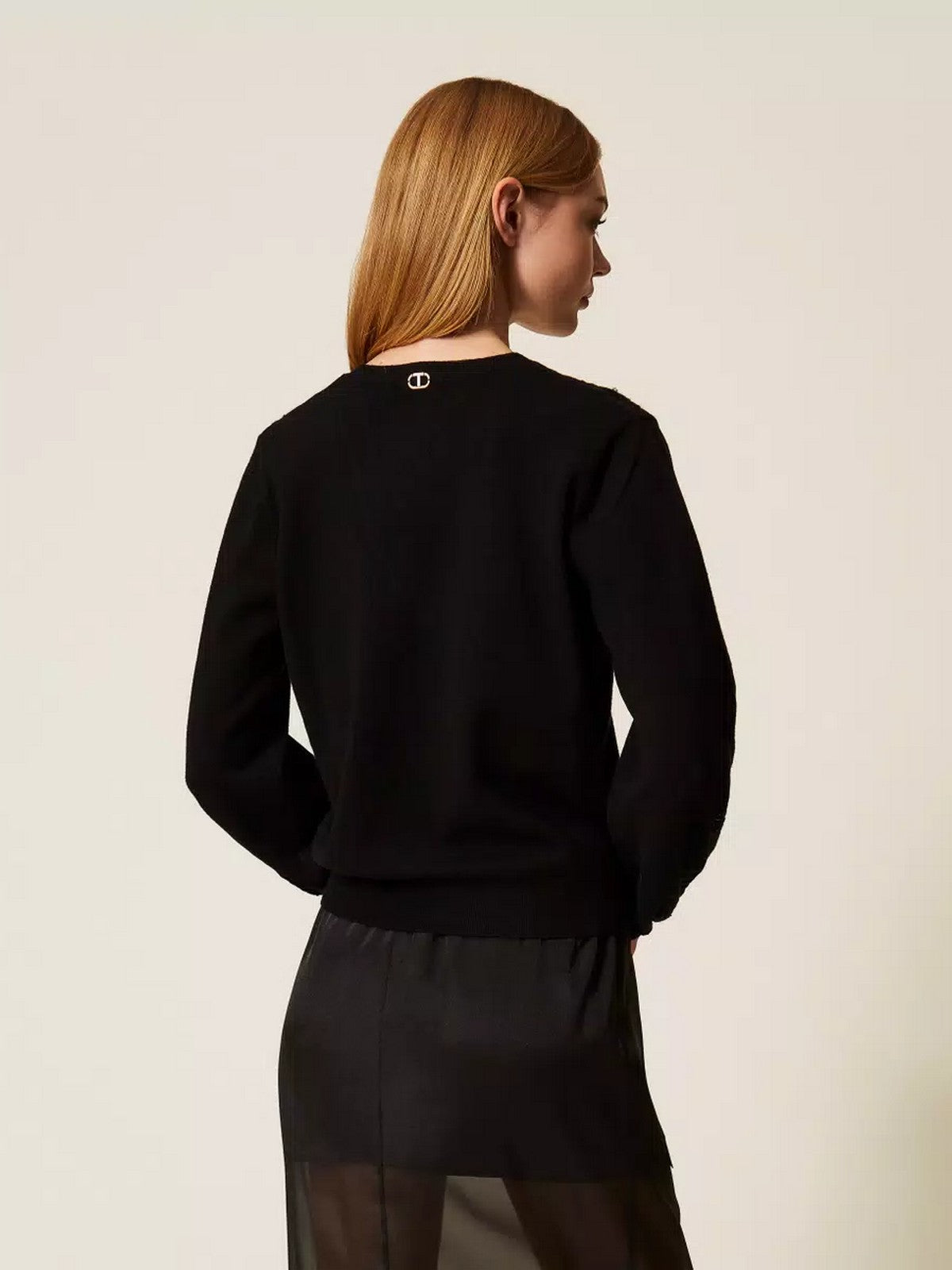 TWINSET Maglione Donna MIX VISCOSE & MESH EMBROIDERED INTARSIA 252TT3440 00006 Nero
