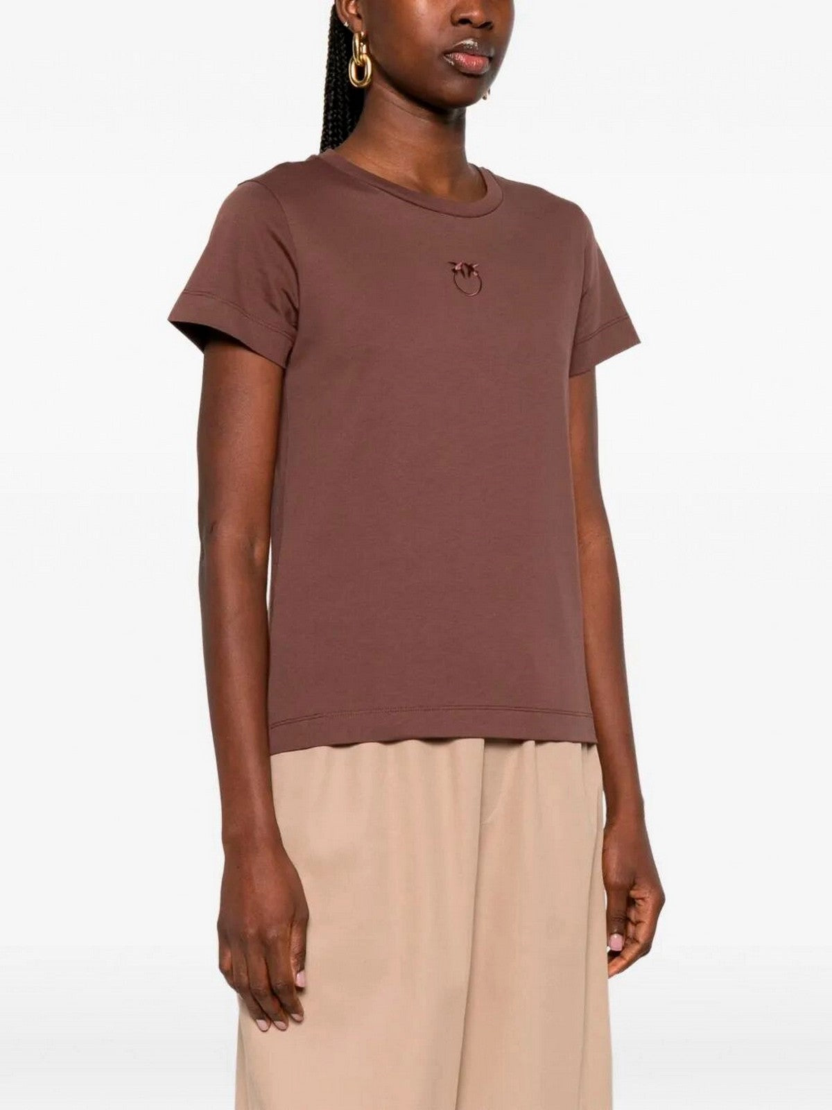 PINKO T-shirt Donna BUSSOLOTTO T-SHIRT 100355-A339 L78 MARRONE TERRA X PIANTE