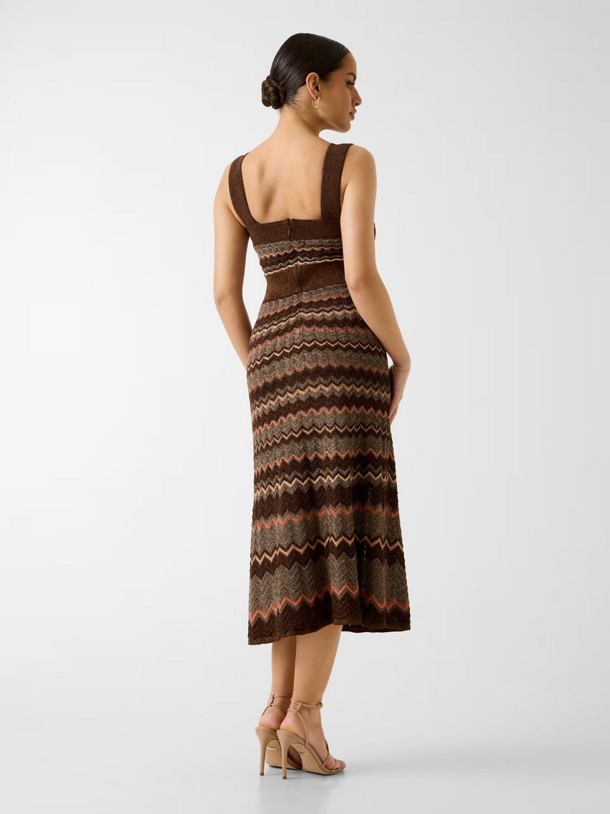 MARCIANO Abito Donna SUKI SL SQUARED NECK SWTR DRES G6GK42 Z0640 FMDZ BROWN/GOLD MULTI