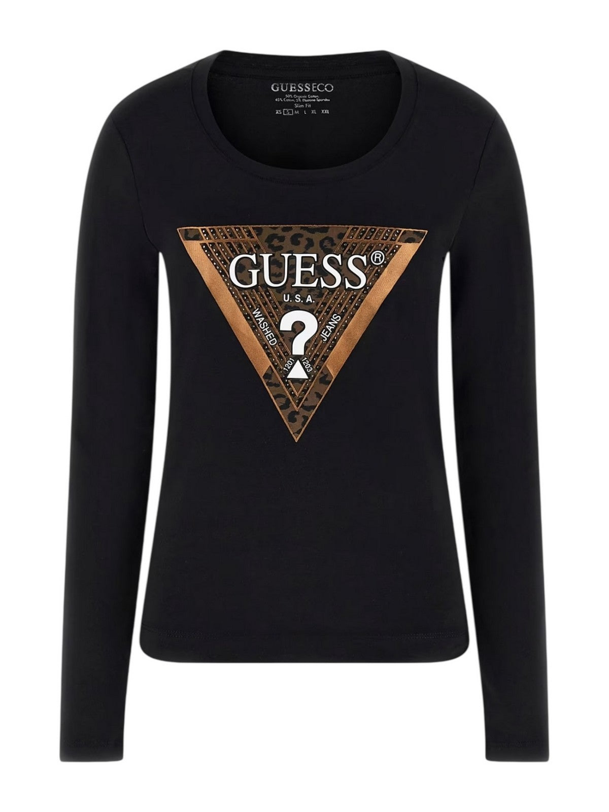 GUESS T-shirt Donna LS CN LEO TRIANGLE TEE W5BI75 J1314 JBLK Jet Black A996
