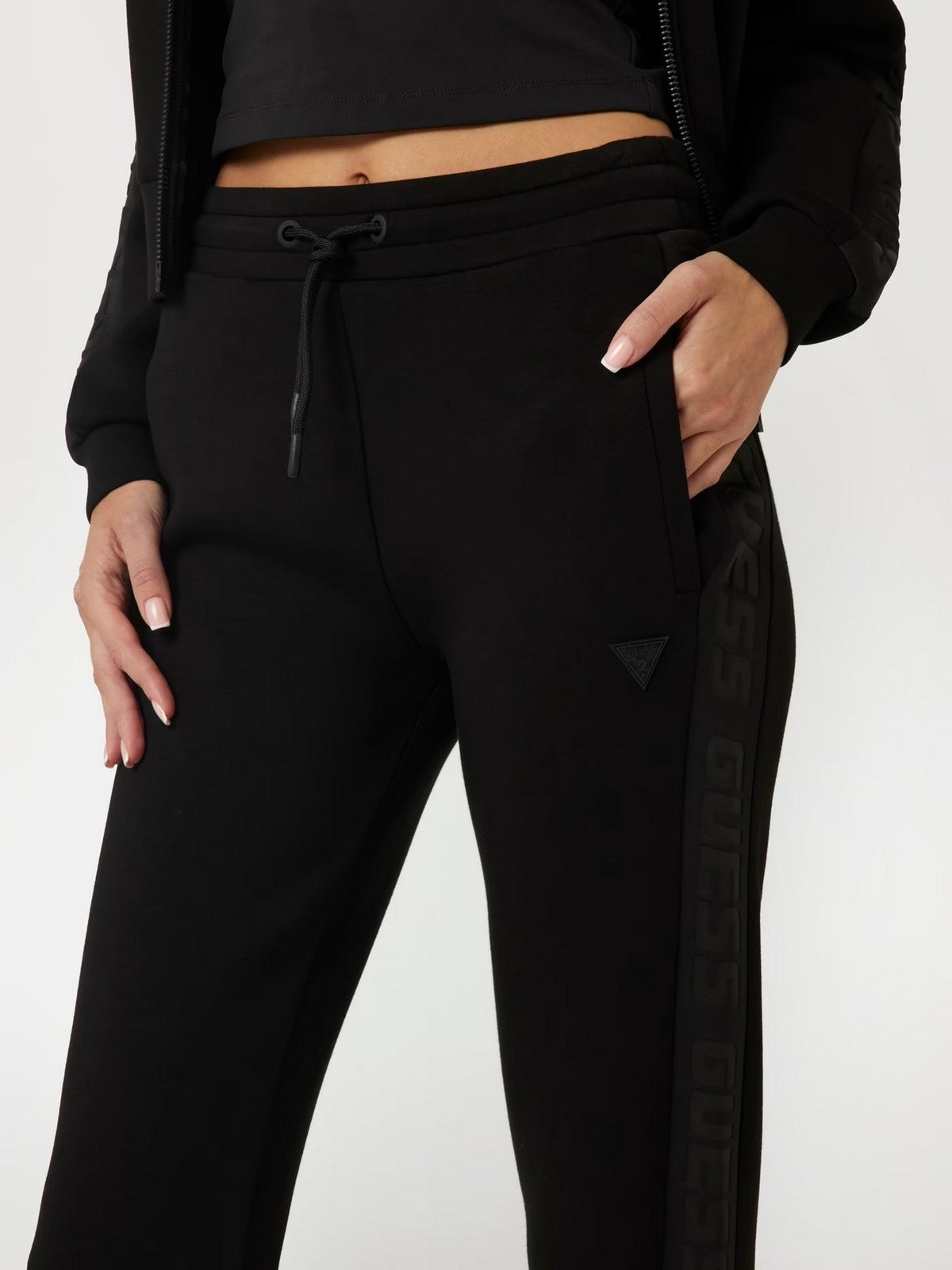 Guess Sport Pantalone Woman Brenda Scuba Straight Leg Pant V3RB21 K7UW2 JBLK BLACK