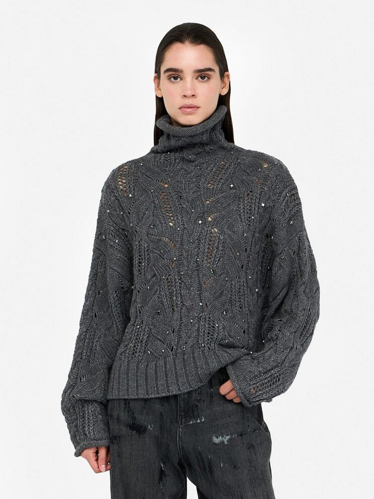 LIU JO WHITE Maglione dolcevita Donna  MF5451MA37R 02050 GRIGIO MD.MELANGE