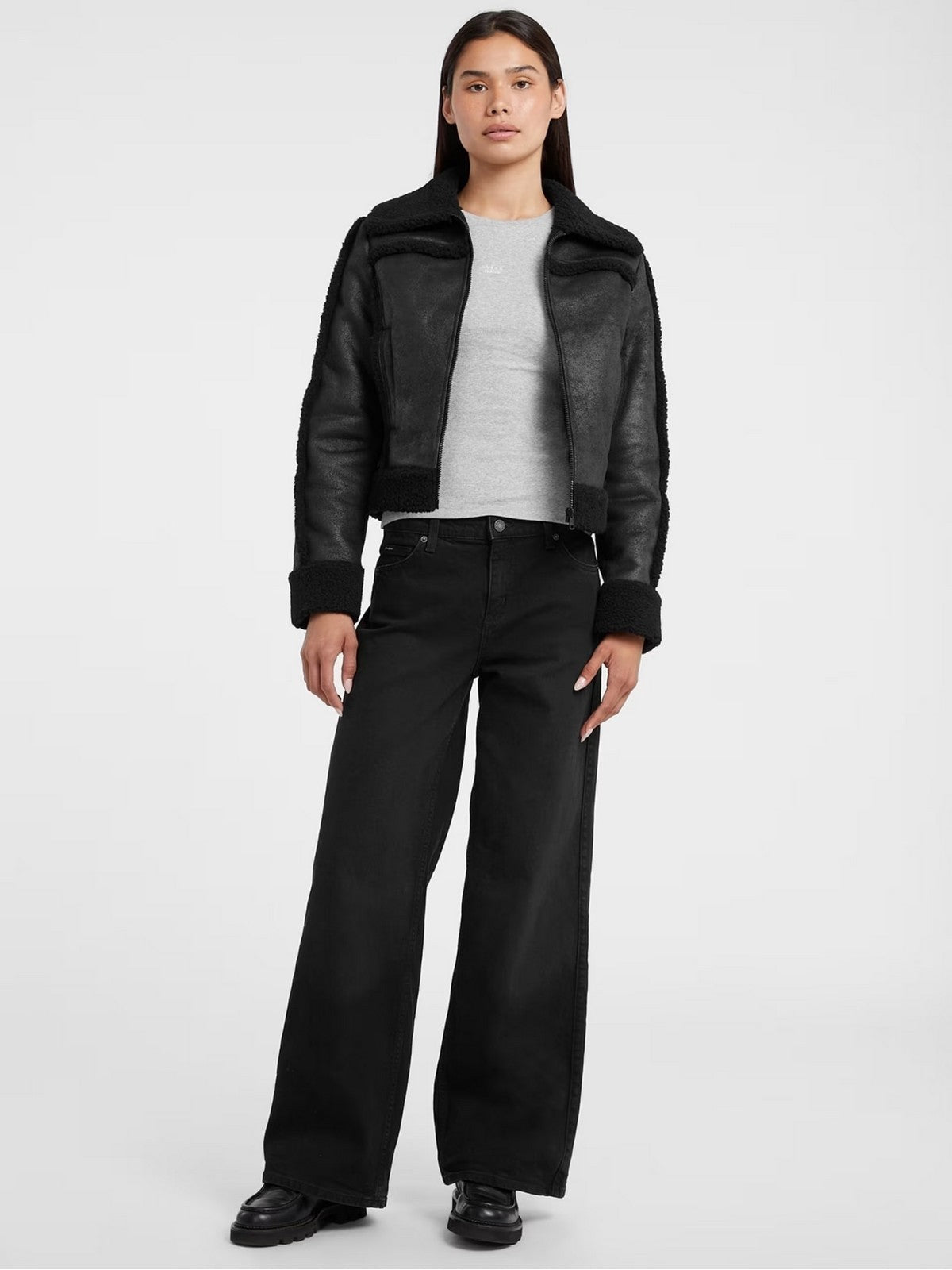 GUESS Giubbino Donna GJ FAUX SHEARLING JKT W5BL13 W1862 JBLK Jet Black A996