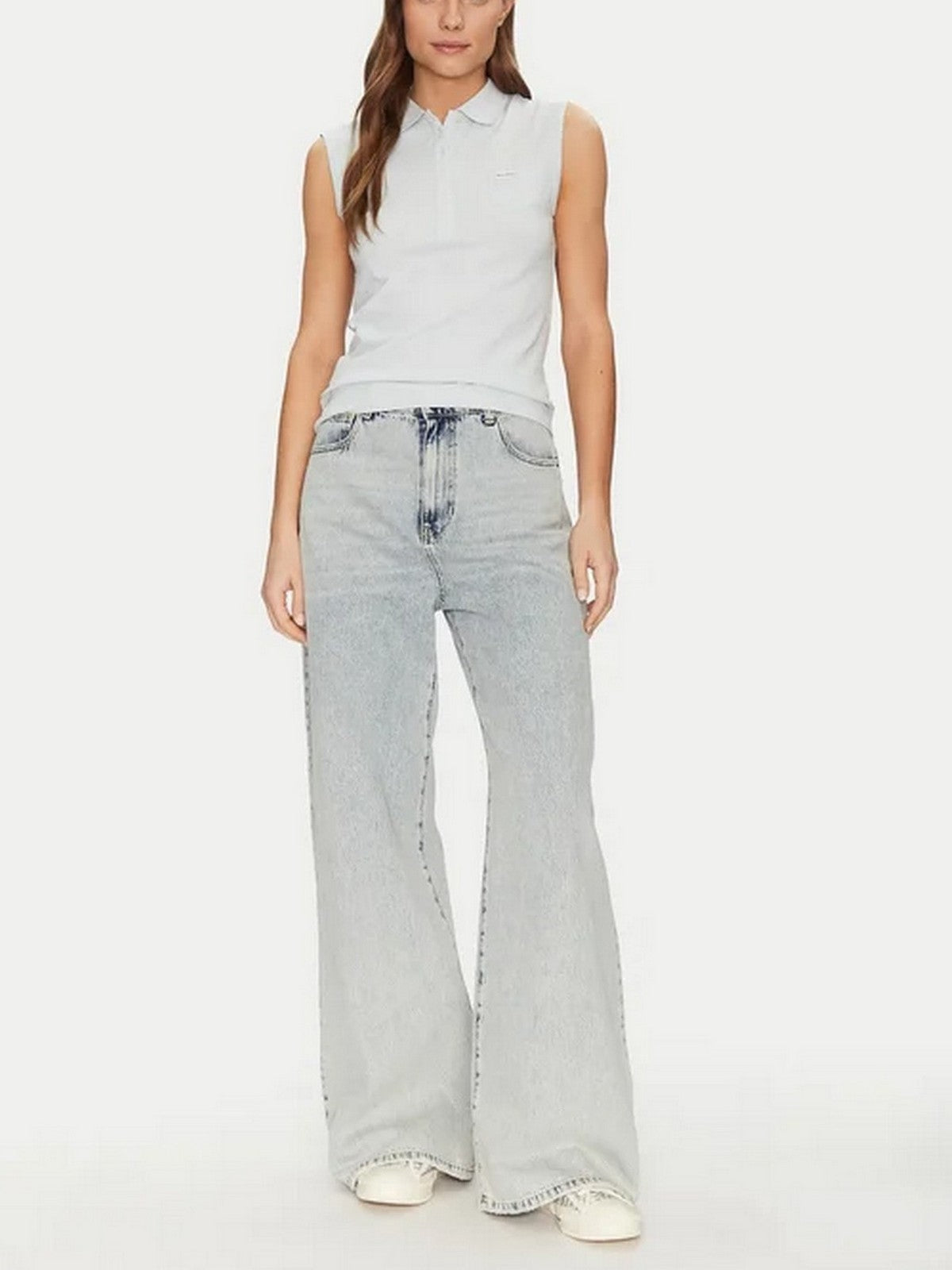 GUESS T-shirt Donna GJ SLEEVELESS COLLAR SLIM PKT W5GP24 KCYR1 G7O7 AZURE LAGUNA gioboutiqueweb