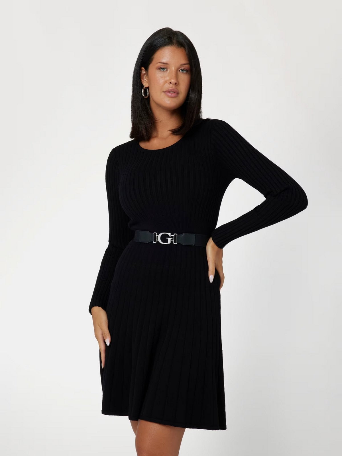 GUESS Robe Femme LS RIB PLEATED PAIGE SWTR DRS W2BK29 Z2YJ2 JBLK Noir