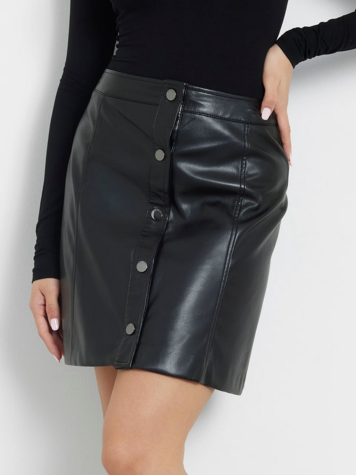 GUESS Gonna Donna CAROLA FAUX LEATHER MINI SKIRT W3YD65 WF8Q0 JBLK Nero