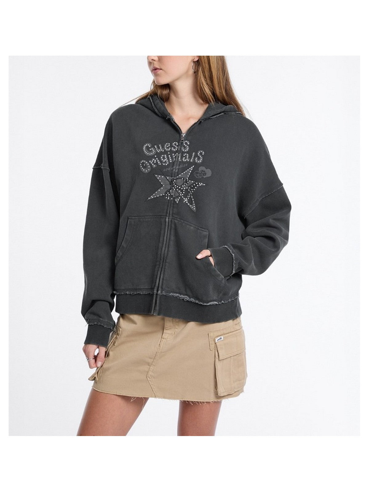 GUESS Felpa Donna GO OS STAR RHINESTONE HOODIE W5BQ28 K4110 JTMU JET BLACK MULTI