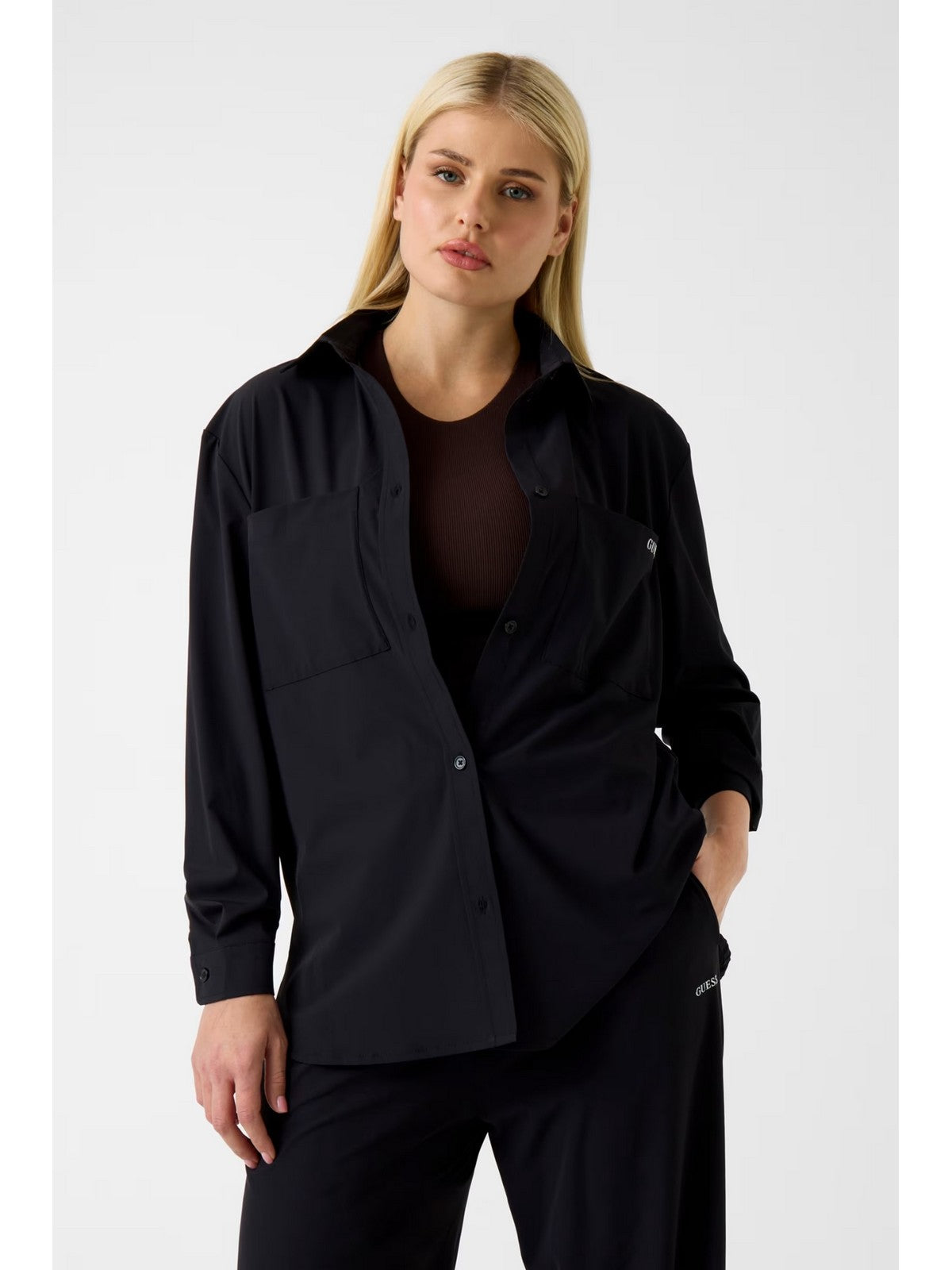 GUESS SPORT Camicia Donna NAT SHACKET V6RH00 WL232 JBLK Jet Black A996