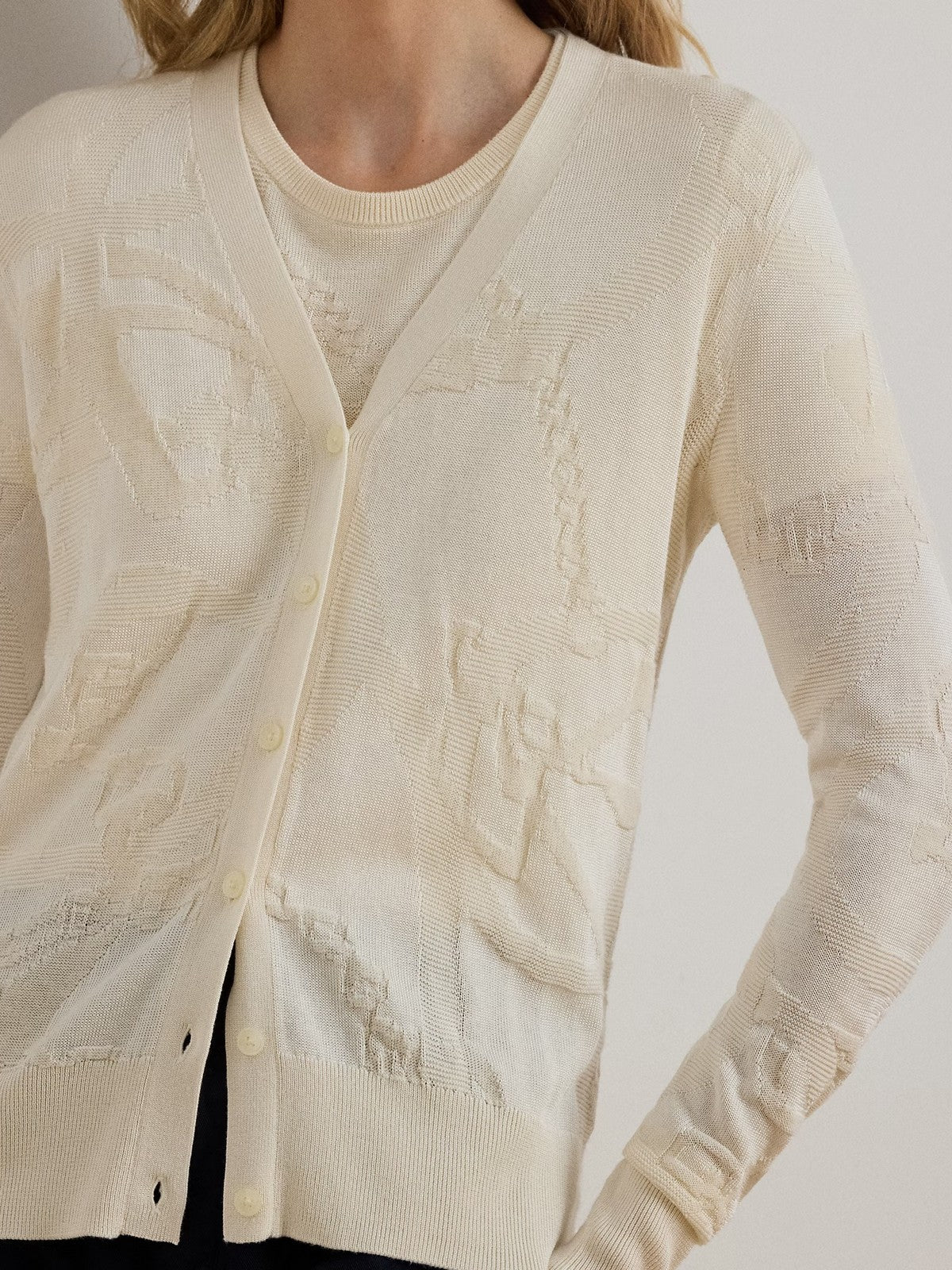 LAUREN RALPH LAUREN Cárdigan de Mujer DENZEL-MANGA LARGA-CARDIGAN 200P03476 001 MASCARPONE CREMA