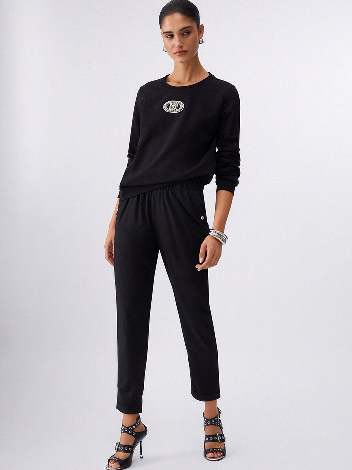 LIU JO SPORT Felpa Donna  TA6073FS090 P9298 Nero/logo strass