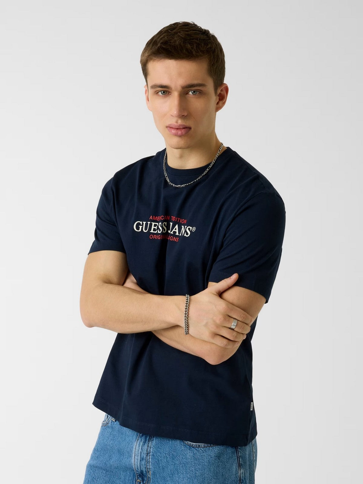 GUESS T-shirt Uomo GJ SS CN REG AMERICAN TRAD TEE M4YI42 K8FQ4 A71W DARING OCEAN