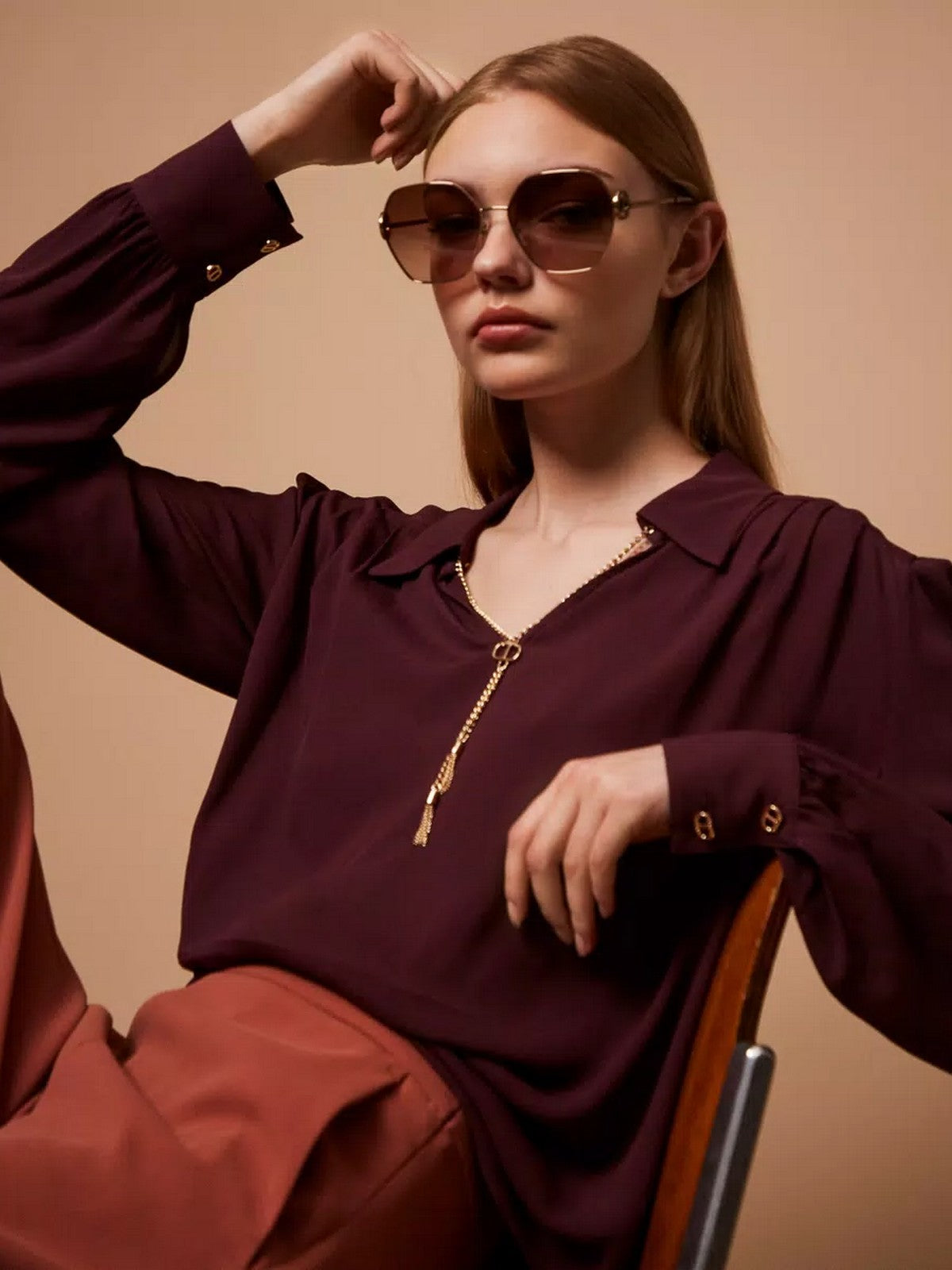 TWINSET Blusa Donna CREPE DE CHINE WITH METAL DETAILS 252TP2291 05609 WINETASTING