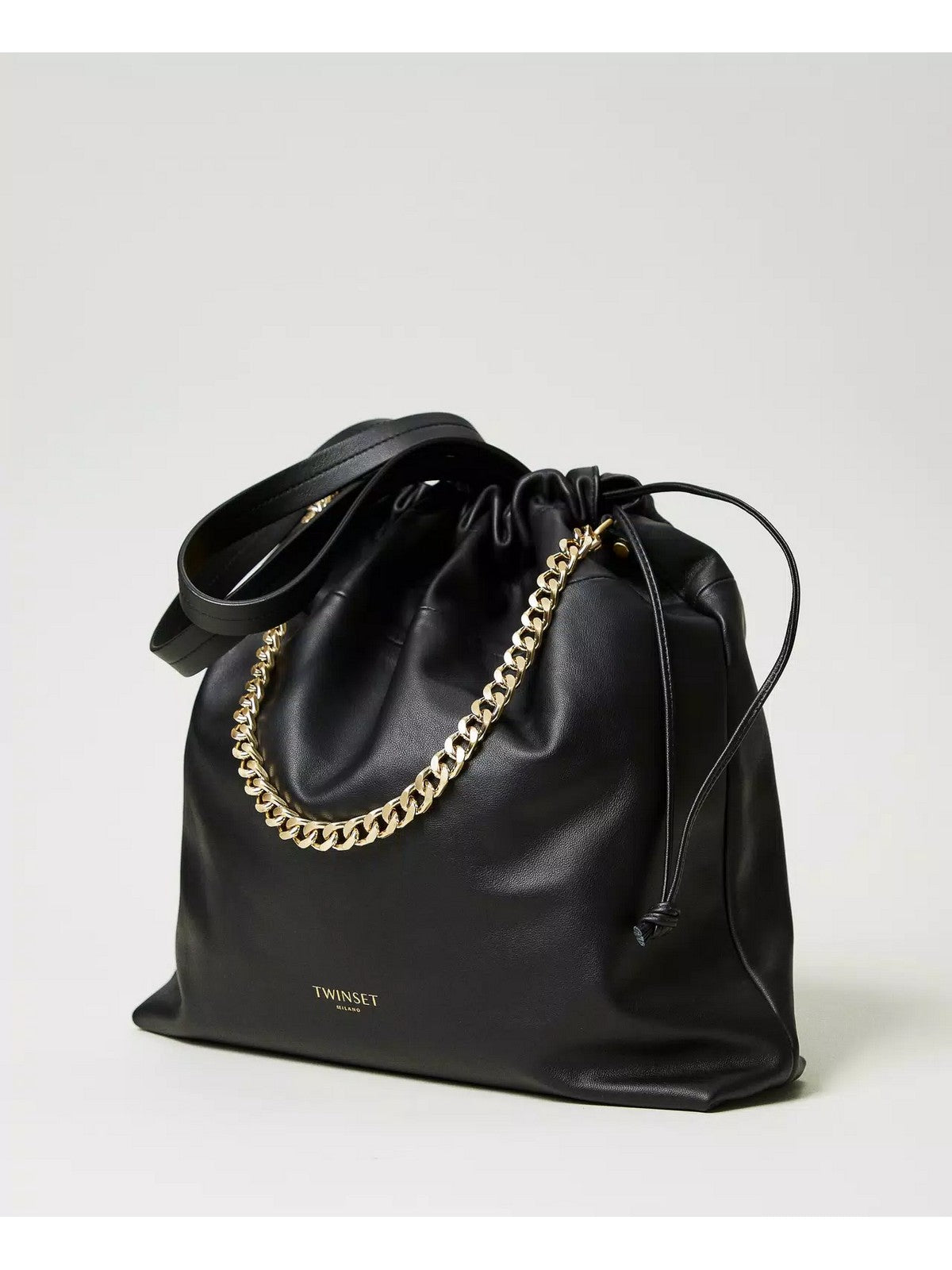 TWINSET Borsa Donna DRAWSTRING LEATHER 242TB7210 00006 Nero gioboutiqueweb