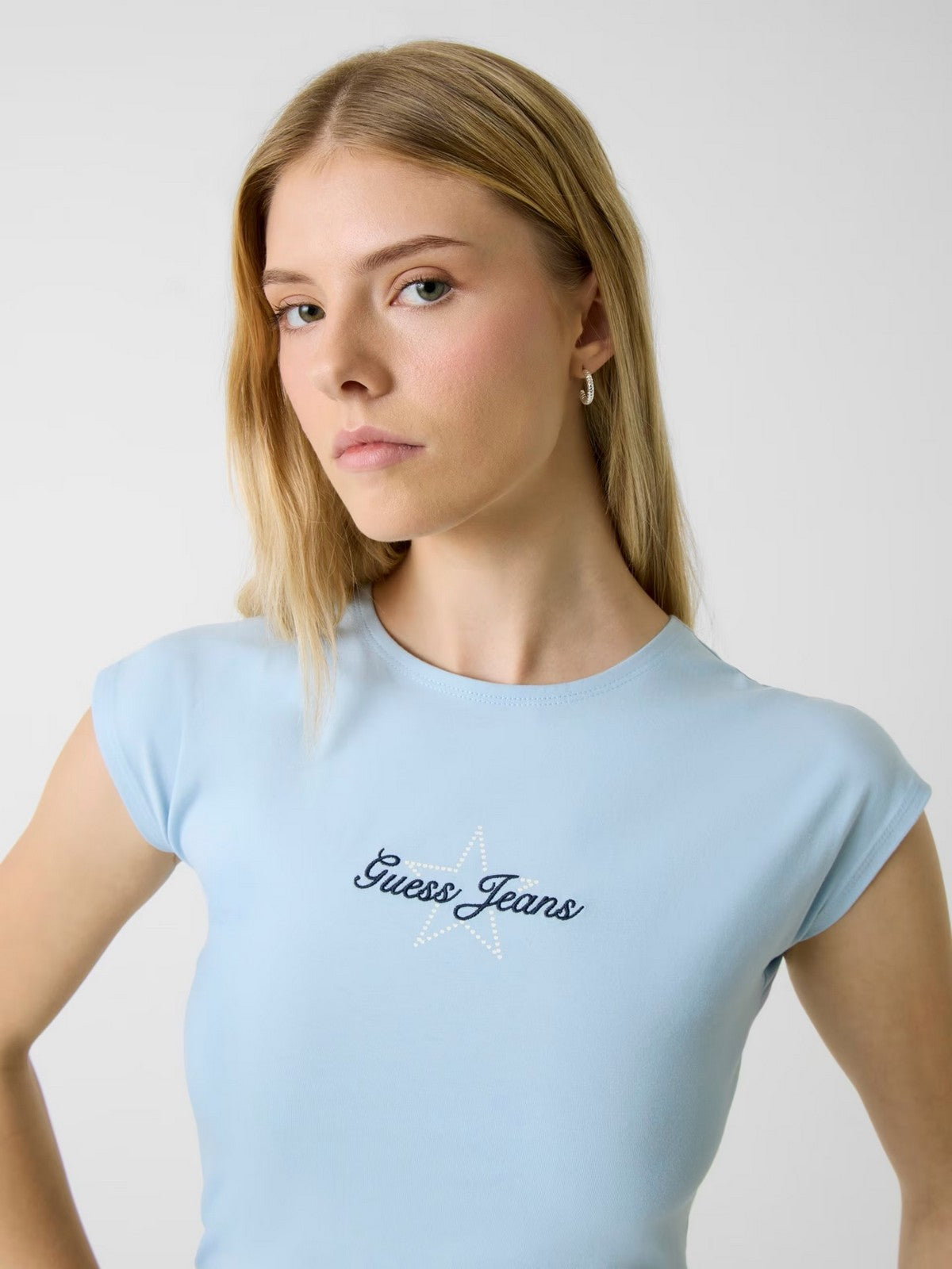 GUESS T-shirt Donna GJ SS RAGLAN STAR BABY TEE W6RI21 J1314 G7O3 AERIAL BLUE