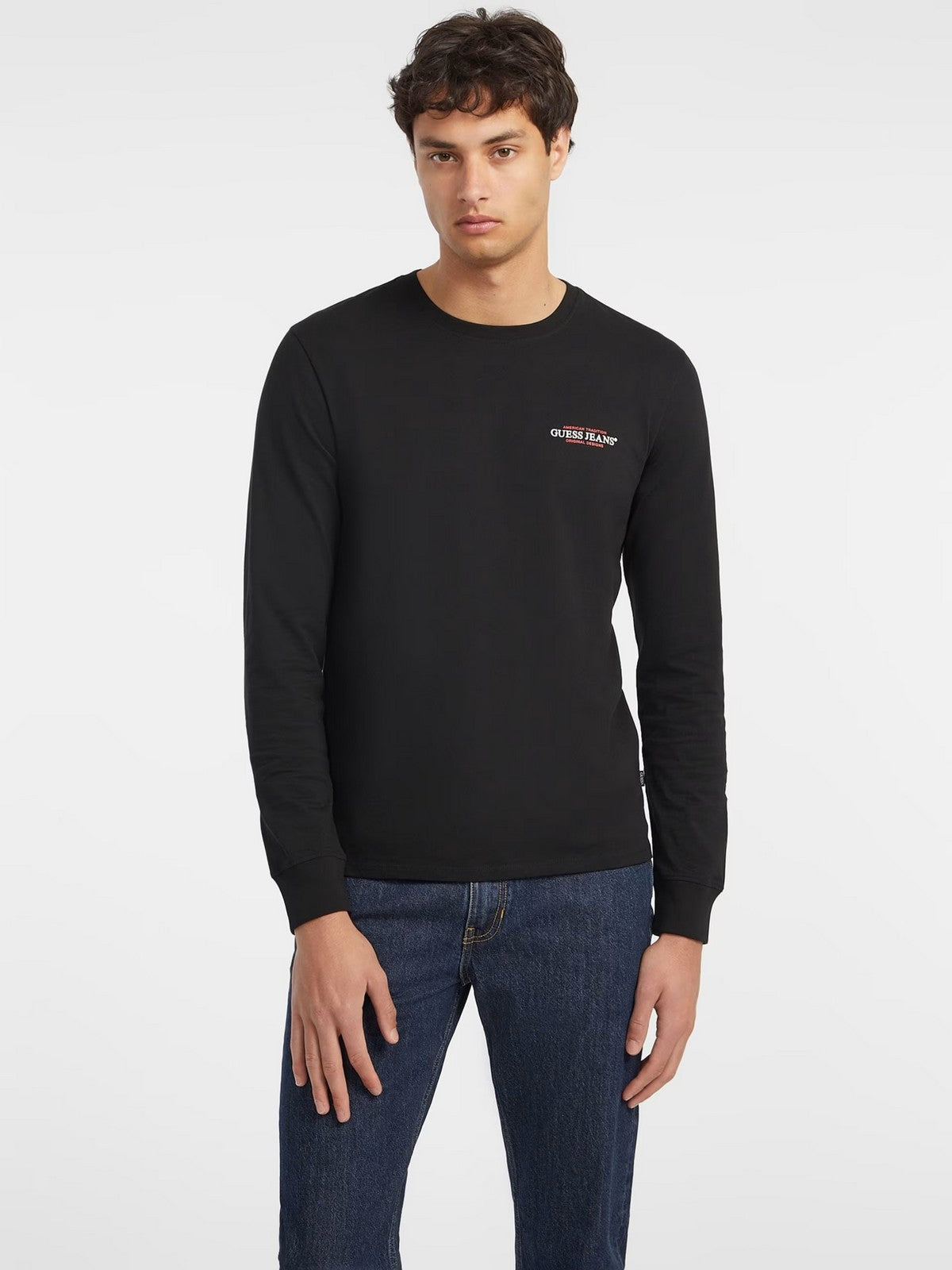 GUESS T-shirt Uomo GJ LS CN SLIM AMERICAN TR TEE M4YI54 K8HM0 JBLK Jet Black A996