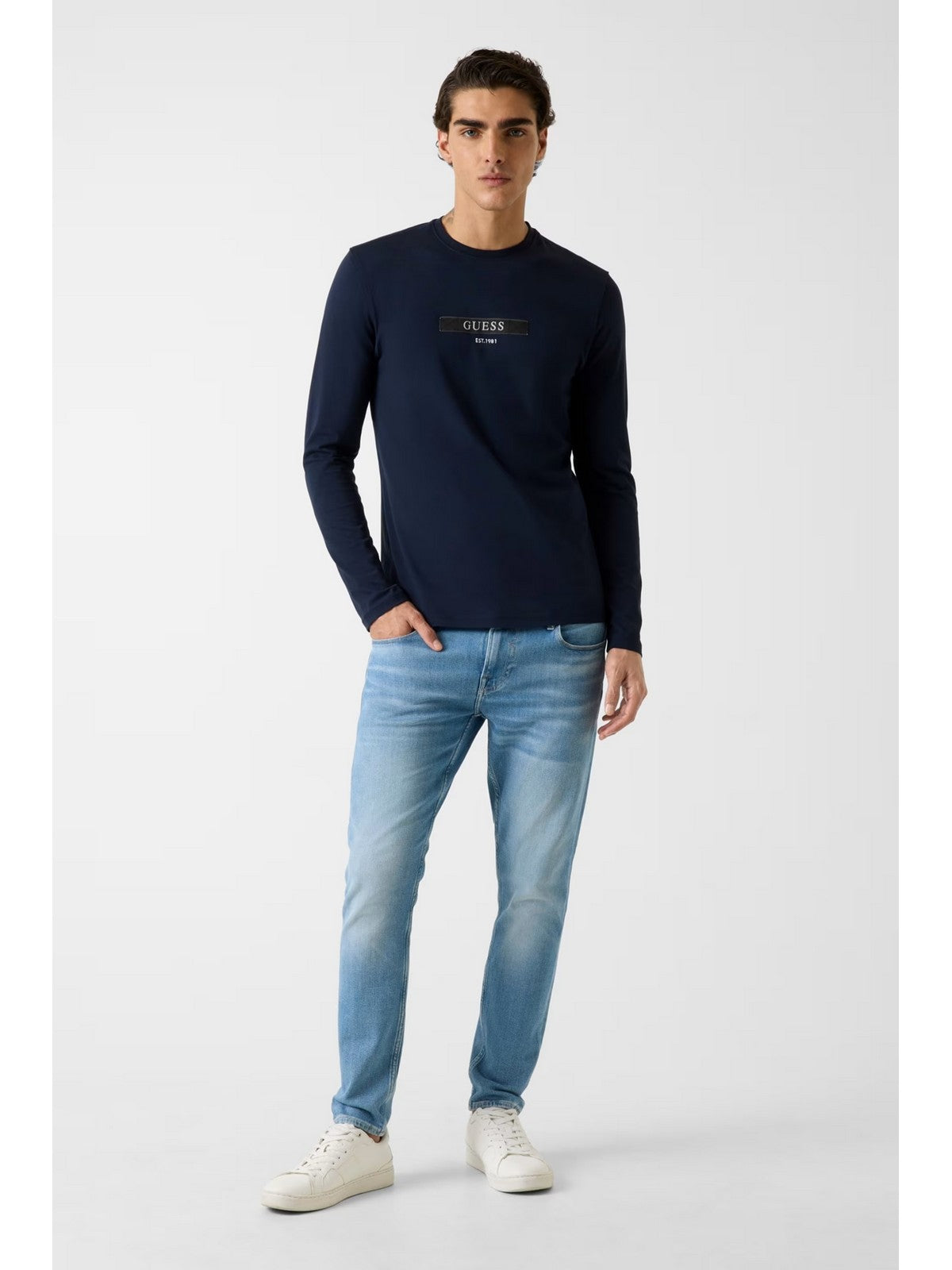GUESS T-shirt Uomo LS CN LOGO BOX TEE M6RI18 J1314 G7V2 SMART BLUE