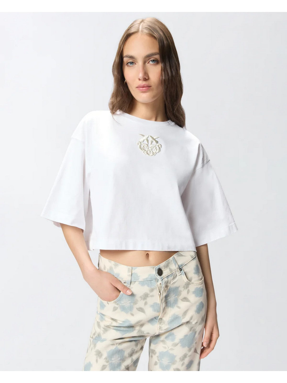 PINKO T-shirt Donna BORGHETTO T-SHIRT JERSEY LOGO 106814-A3AM Z04 BIANCO BRILL.