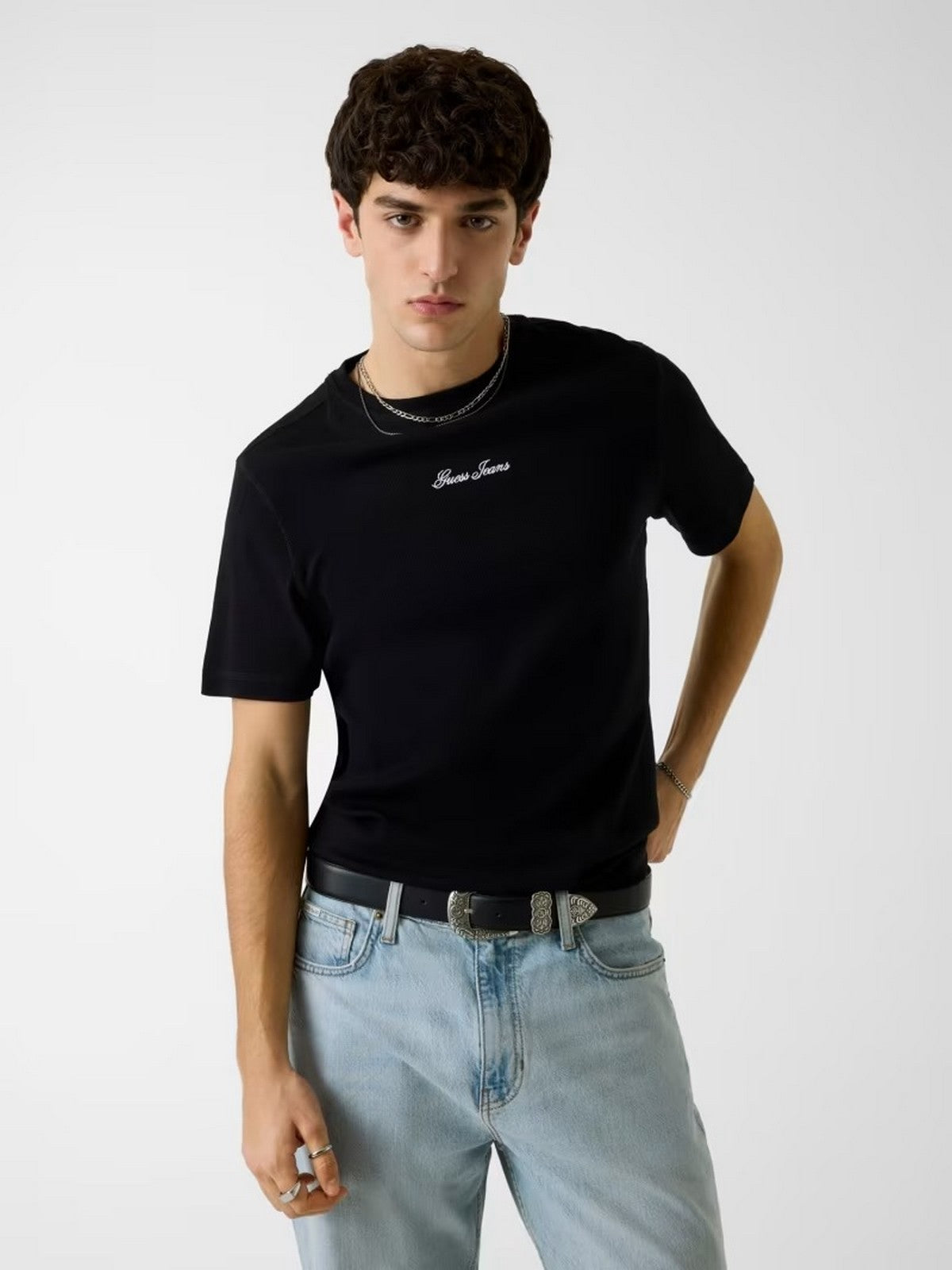GUESS T-shirt Uomo GJ SLIM FIT RIBBED T SHIRT M6GP06 KA0H1 JBLK Jet Black A996