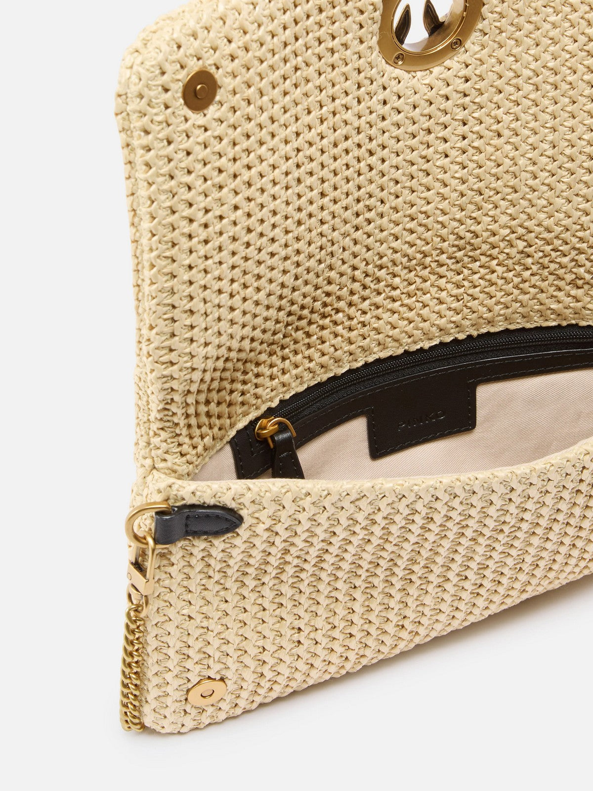 PINKO Borsa Donna CLICK SOFT HORIZONTAL CLASSIC 106022-A391 C24Q RAFIA/NERO-ANTIQUE GOLD