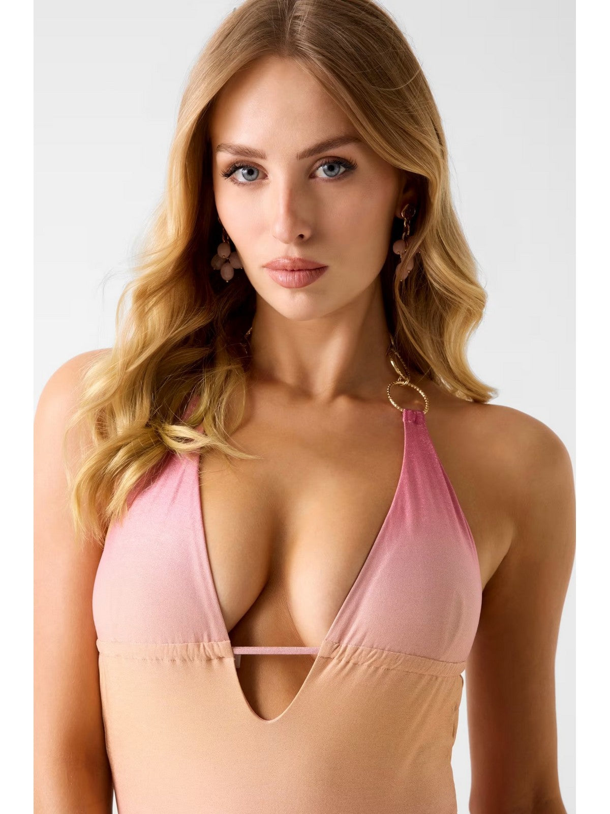 GUESS BEACHWEAR Costume da bagno Donna IRIS HALTER ONE PIECE SWIMSUIT E6GJ13 KF600 PMJP PINK SHADE AOP gioboutiqueweb