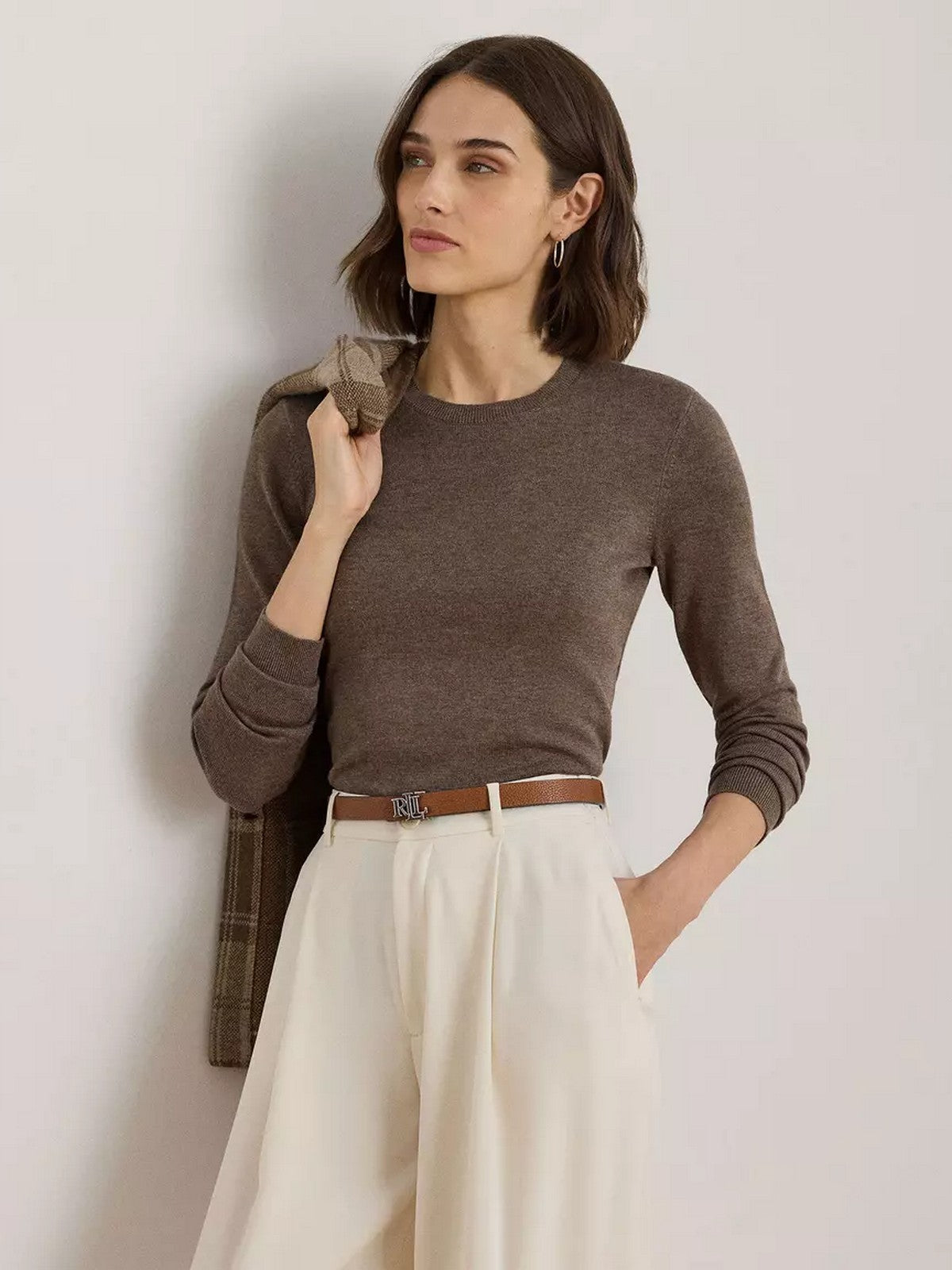 LAUREN RALPH LAUREN Maglia Donna SHAVONNE-LONG SLEEVE-PULLOVER 200919114 017 TAUPE BROWN HEATHER