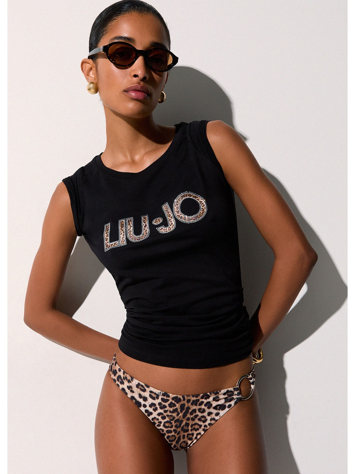 LIU JO BEACHWEAR T-shirt Donna  VA6169JS003 Y9908 Nero/animalier