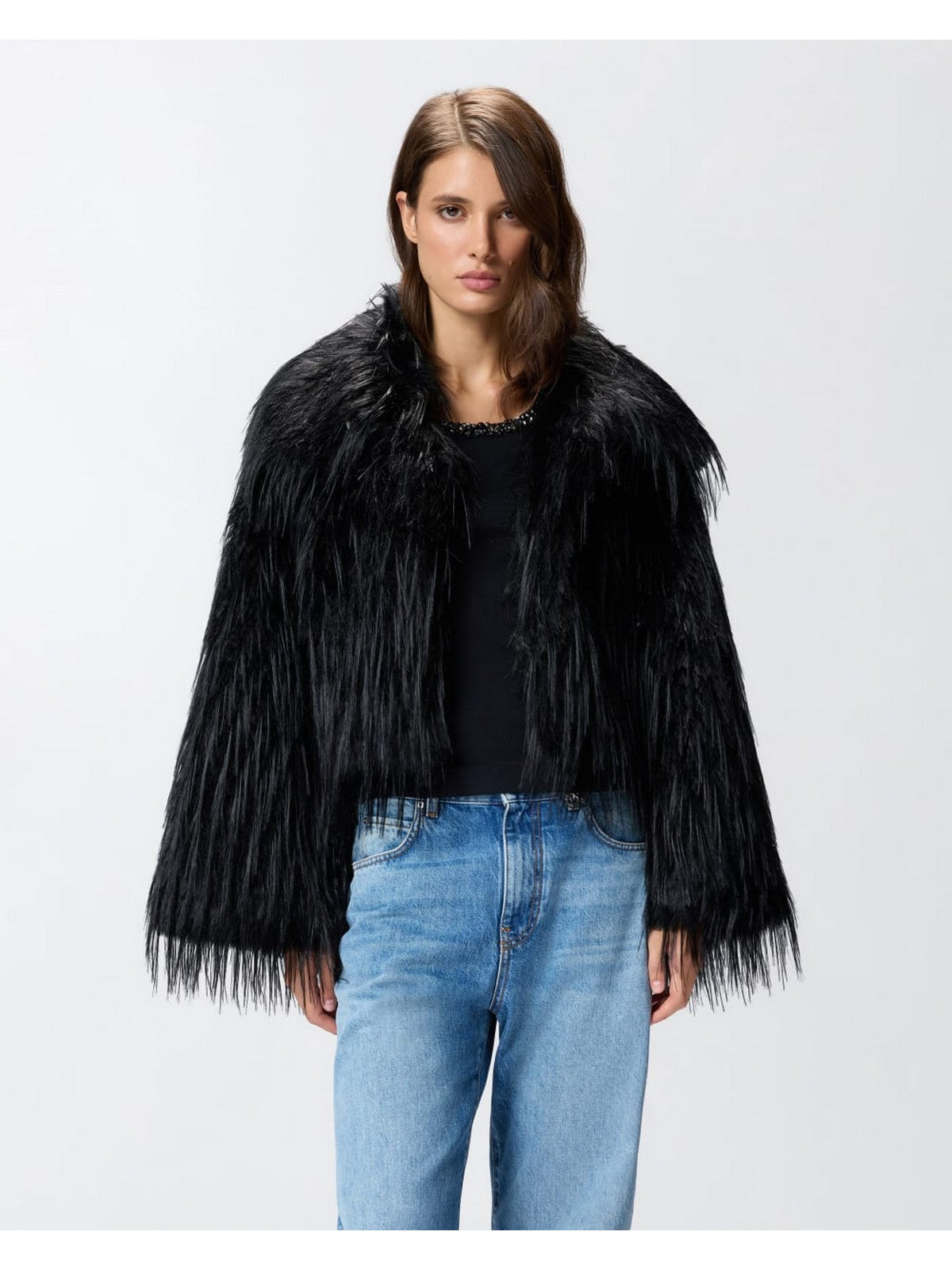 PINKO Pelliccia Donna AMPARO CABAN 106045-A2ZO Z99 NERO LIMOUSINE