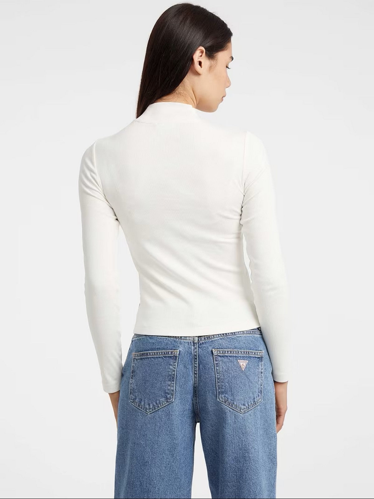 GUESS Maglia Donna GJ LS MOCK NECK EMBRO SLIM TOP W5BP23 KA0H1 G053 SANDY SHORE