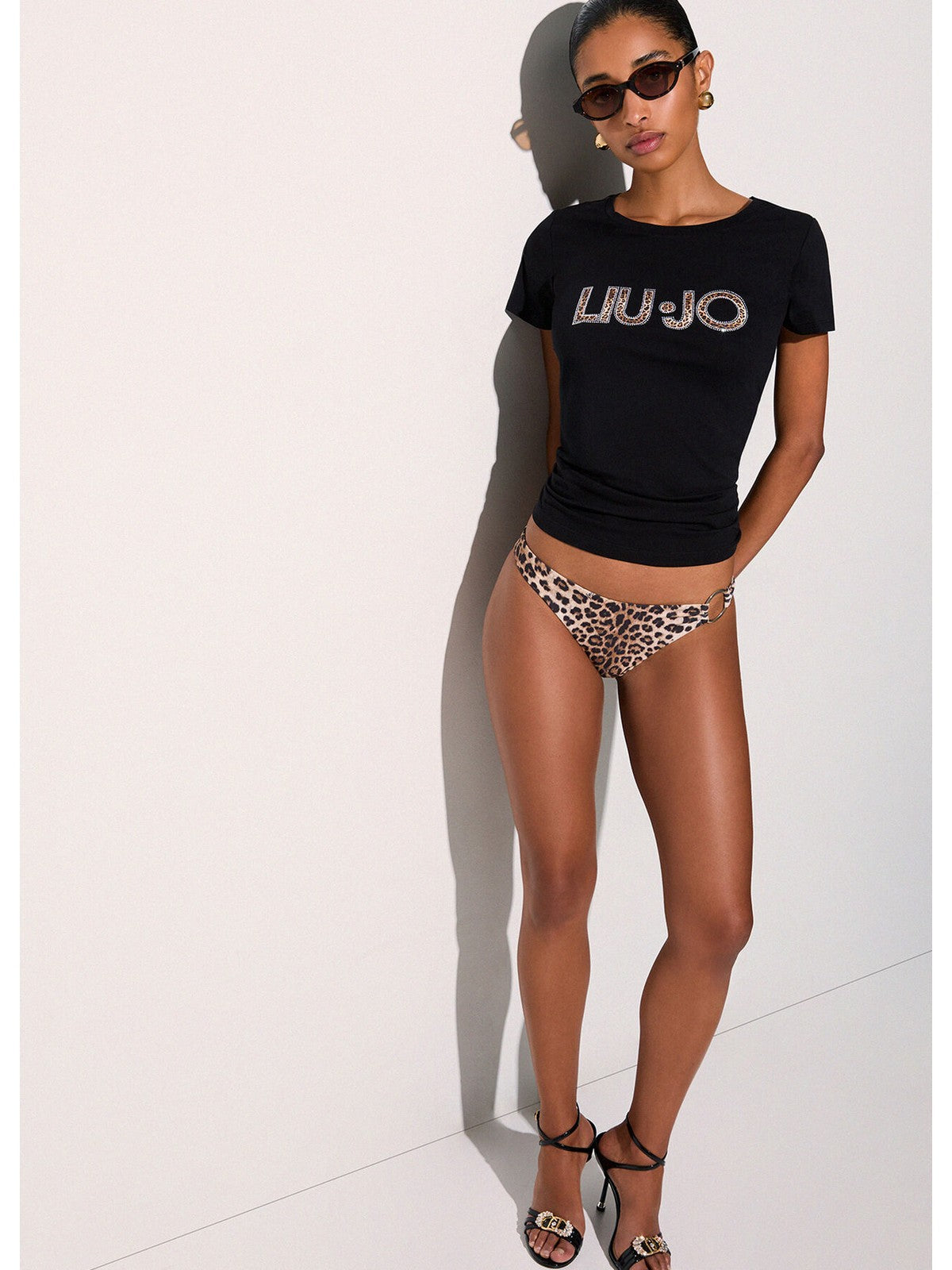 LIU JO BEACHWEAR T-shirt Donna  VA6169JS003 Y9908 Nero/animalier