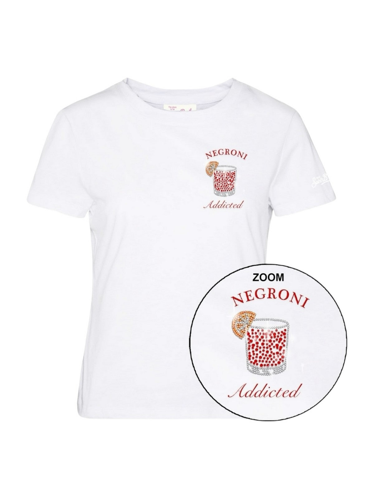 MC2 SAINT BARTH T-shirt Donna  EMILIE 05940H NEGRONI ADDICTED 01N STRASS EMB