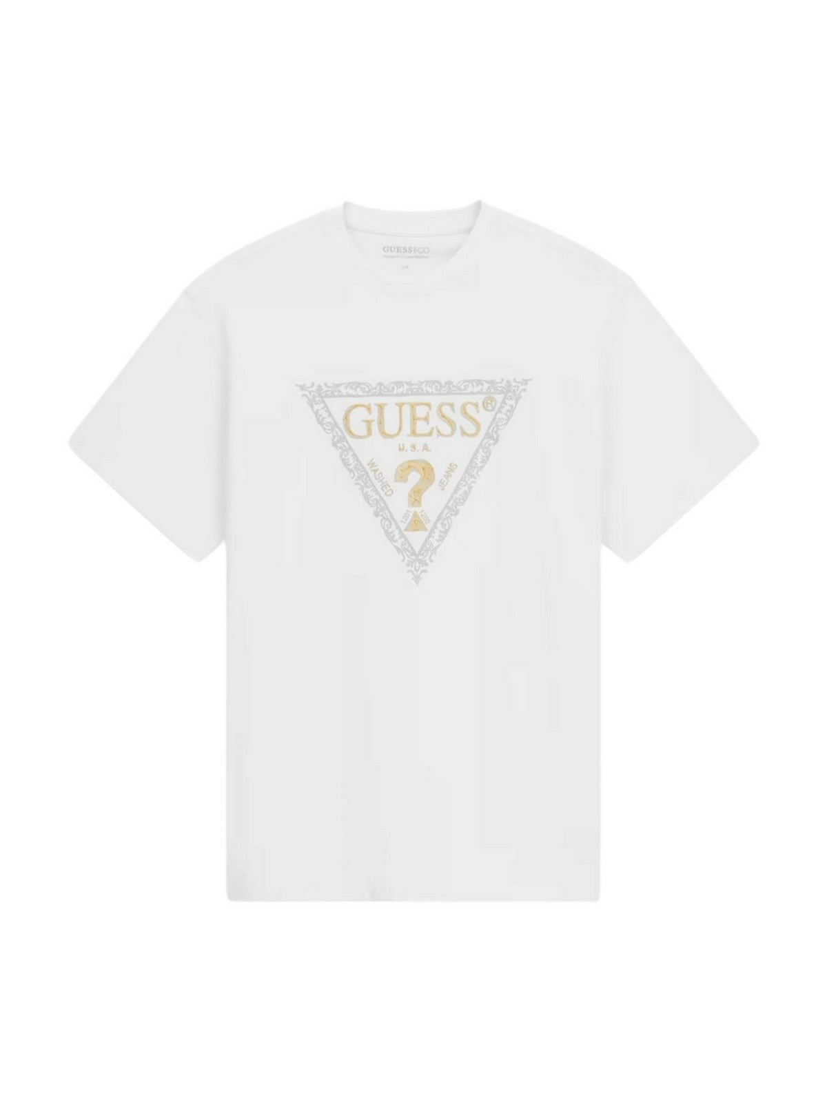 GUESS T-shirt Uomo SS CN GOLDEN TRIANGLE TEE M6RI15 I3Z14 G011 PURE WHITE