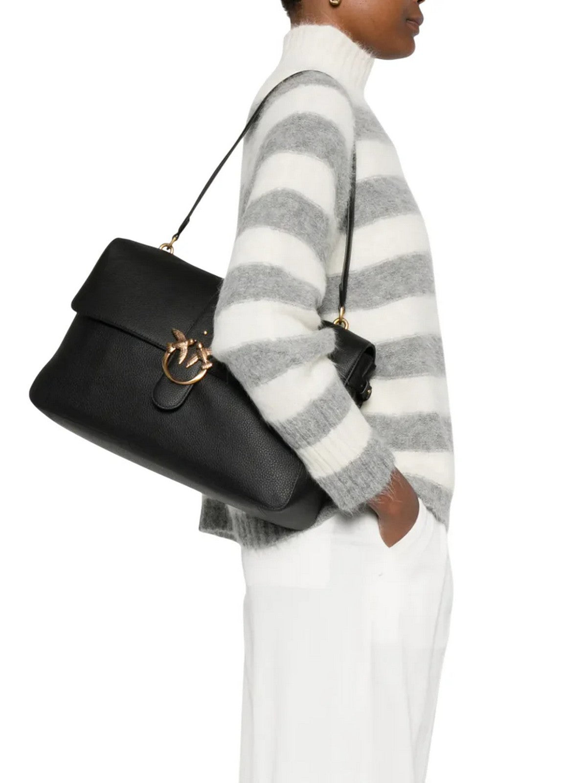 PINKO Borsa Donna LOVE ONE EXTRA SLOUCHY 105067-A2OX Z99Q NERO-ANTIQUE GOLD gioboutiqueweb