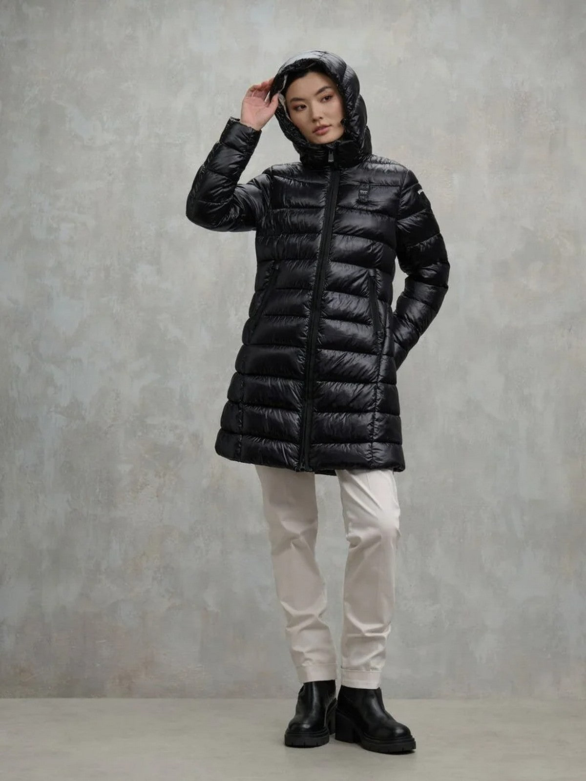 BLAUER Piumino Donna ADELAIDE 25WBLDK02069 006648 999EI NERO interno BEIGE 301