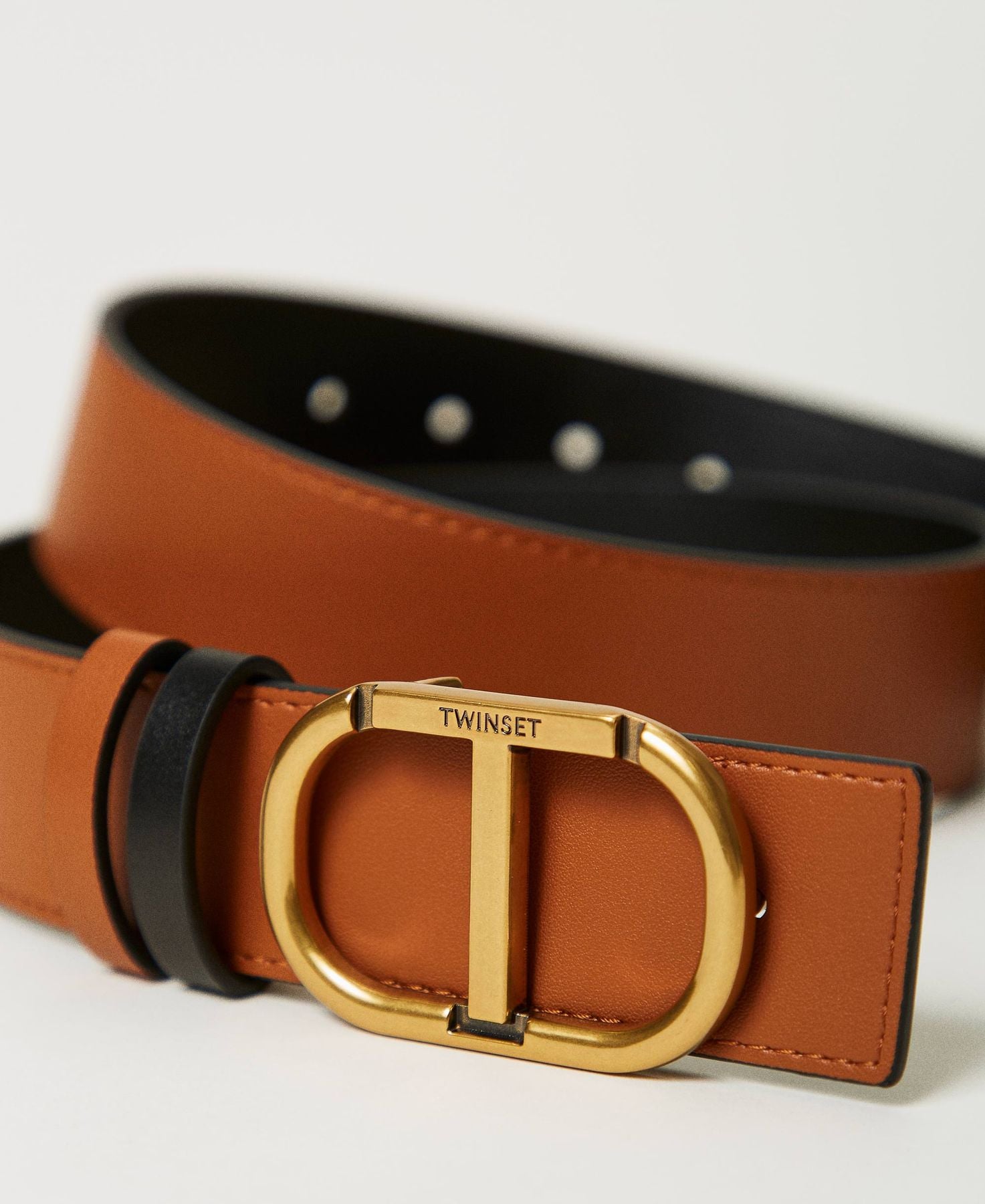 TWINSET Cintura Donna DOUBLE OVAL T BELT LEATHER 242TA4220 02490 Nero gioboutiqueweb