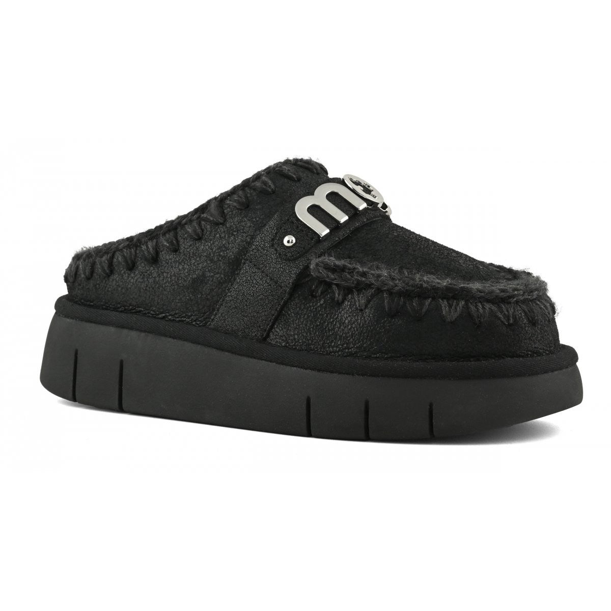 MOU Ciabatta Donna Bounce clog special leather - MU.FW531001B CBKG Cracked Black
