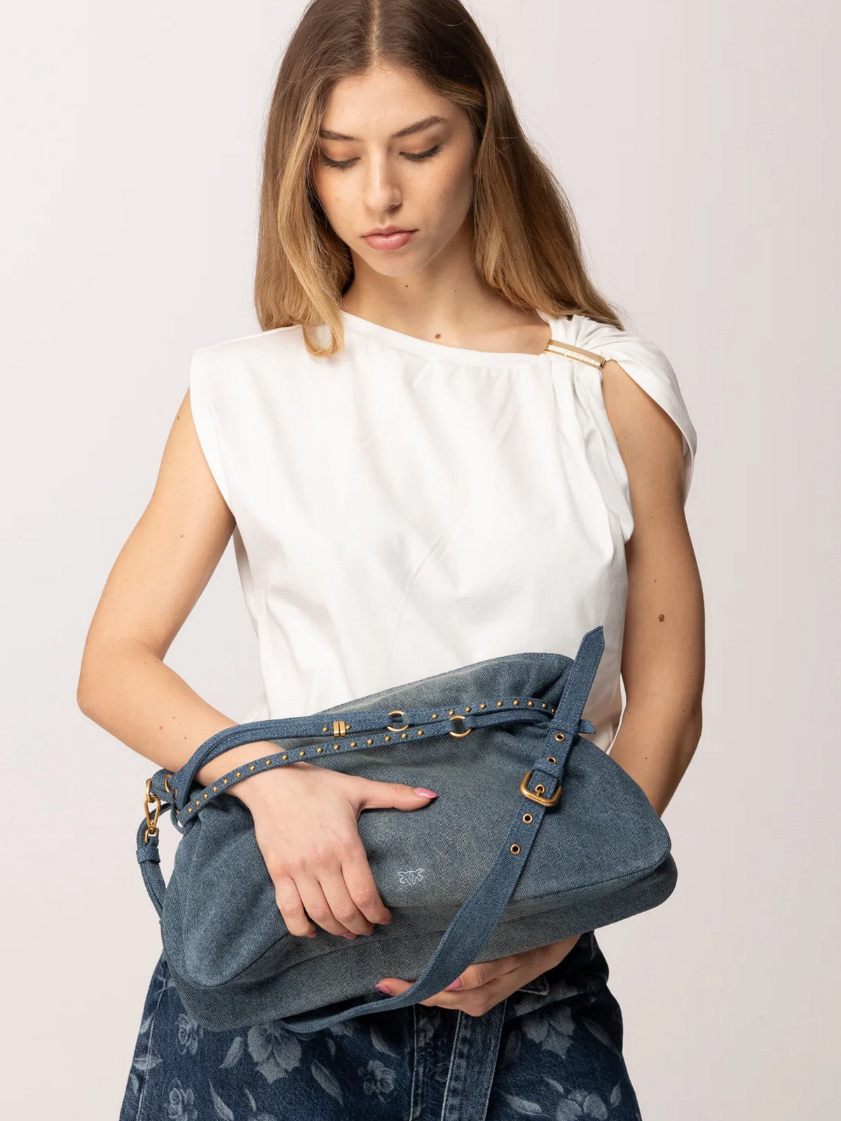 PINKO Borsa Donna BELT BAG BIG DENIM 105903-A31G PJDQ LAVAGGIO MEDIO-ANTIQUE GOLD