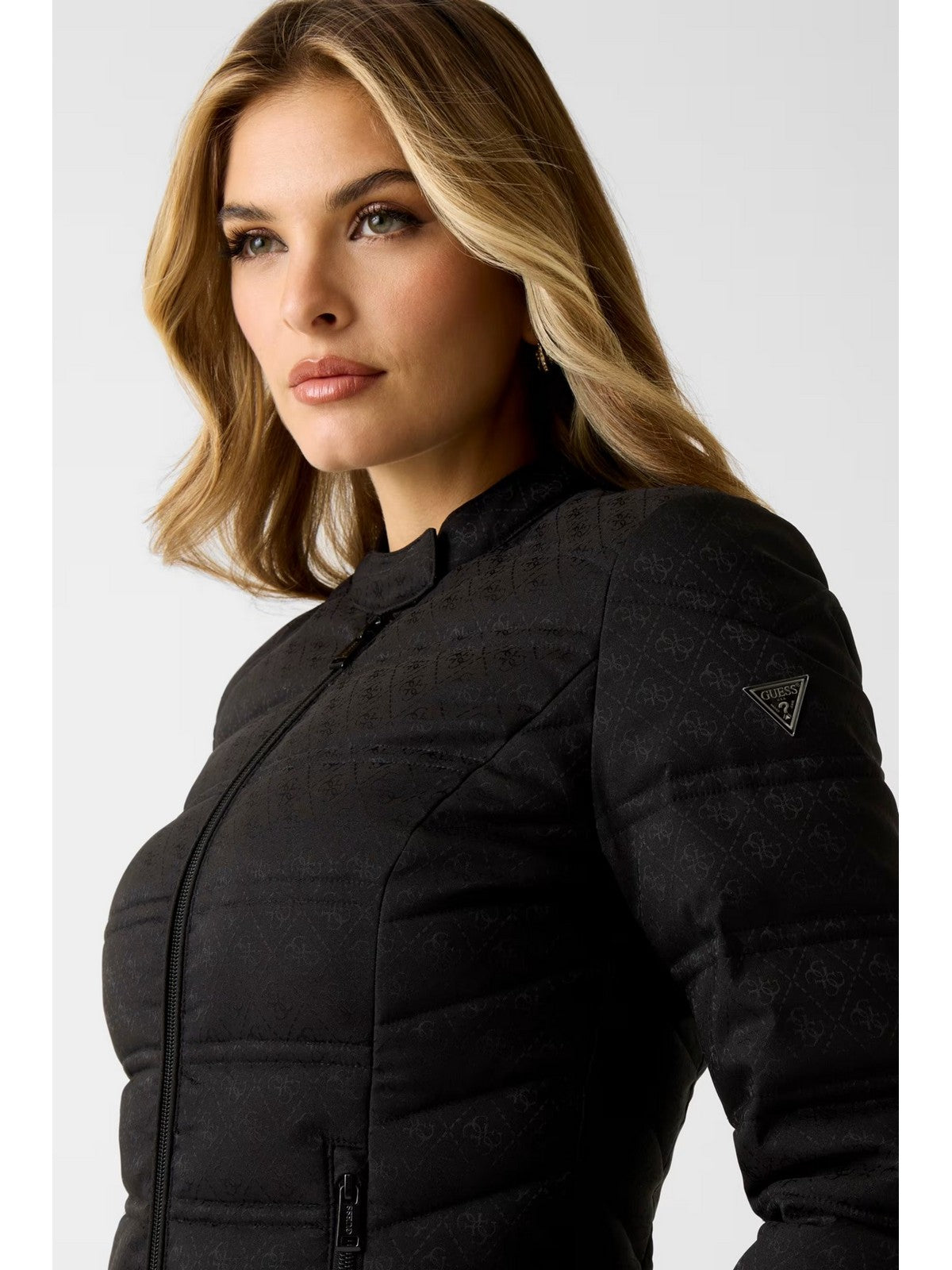 GUESS Giubbino Donna New Vona Logo Jacket W6RL02 WJ492 JBLK Jet Black A996
