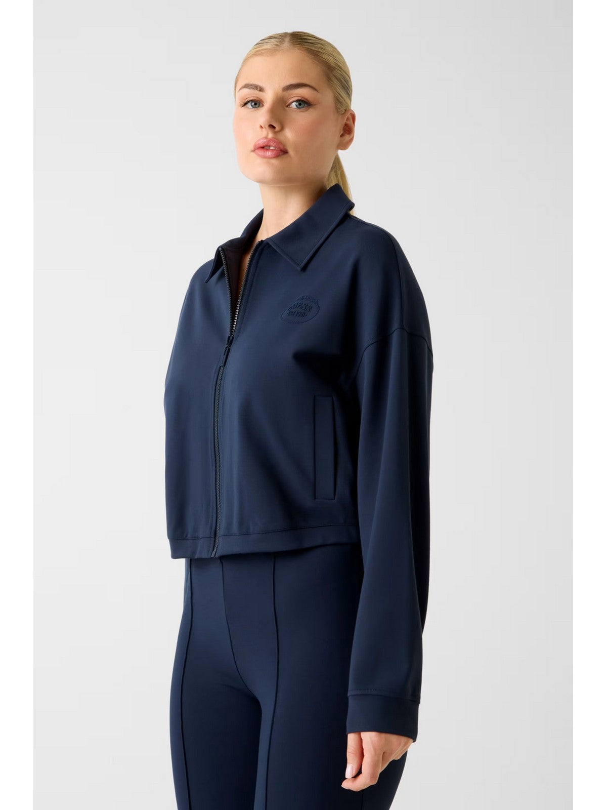GUESS SPORT Felpa Donna ANNIE CROP FULL ZIP JACKET V6RQ17 KD822 G7F3 TOTAL LUNAR ECLIPSE