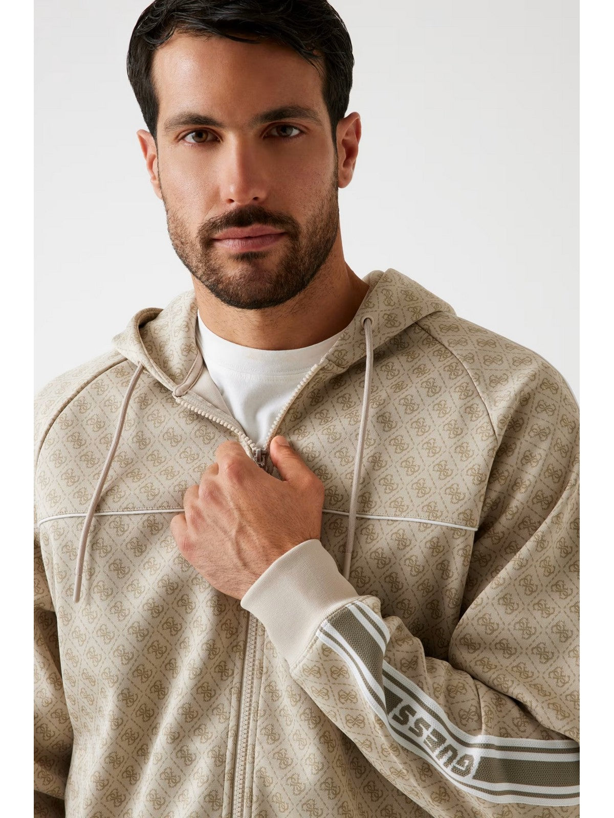 GUESS SPORT Felpa Uomo PARIMO 4G FULL ZIP SWEATSHIRT Z5BQ13 K2042 FJ9O 4G JACQUARD LIGHT MI