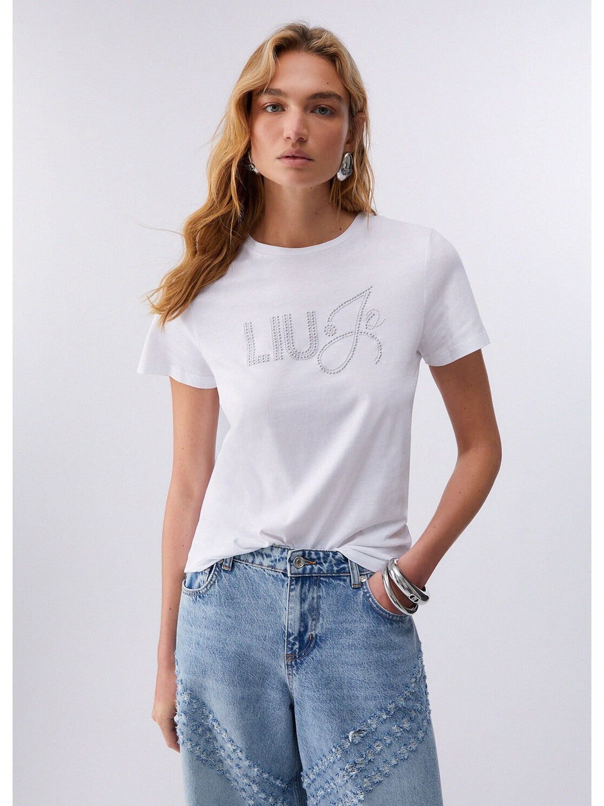 LIU JO WHITE T-shirt Donna  WA6491JS923 P9353 Bco LiuJo hotfixed