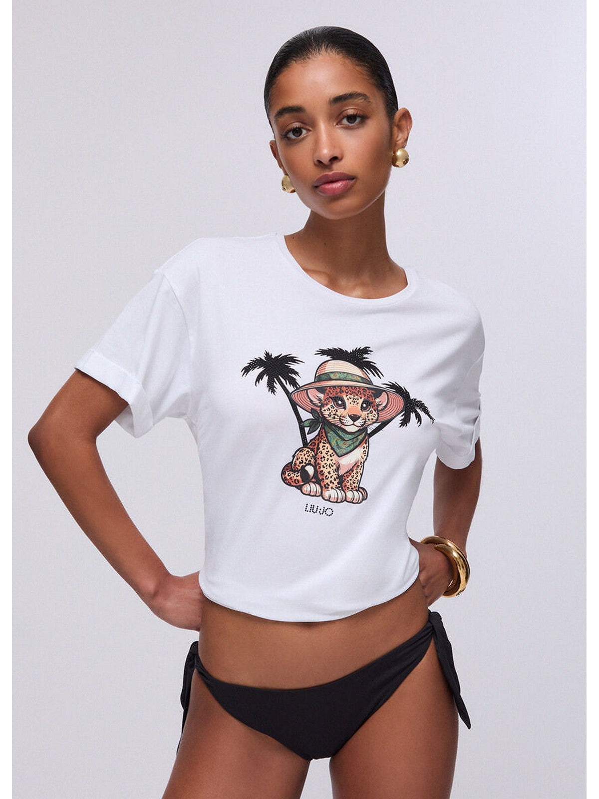 LIU JO BEACHWEAR T-shirt Donna  VA6170JS003 P9493 B.co/small leopard gioboutiqueweb