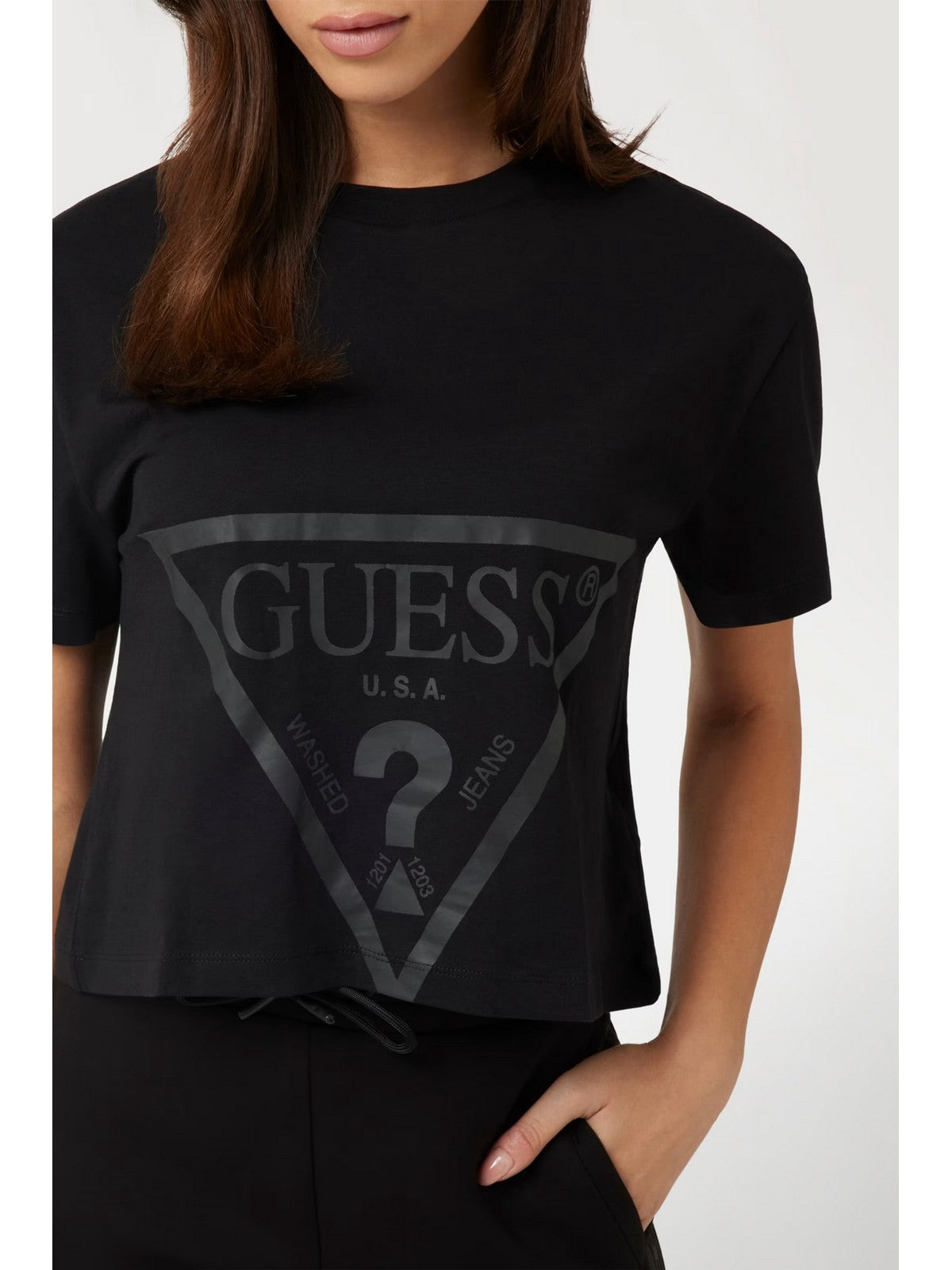 GUESS SPORT T-shirt Donna ADELE CROP T-SHIRT V2YI06 K8HM0 JBLK Jet Black A996