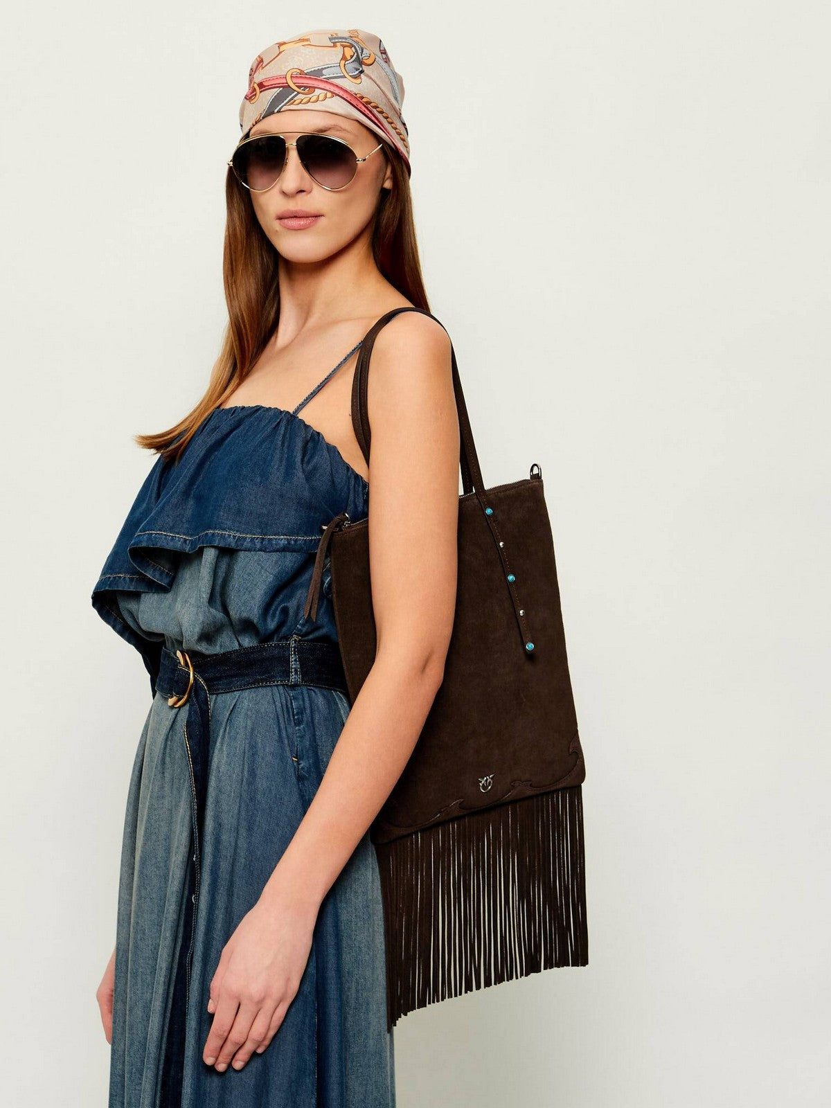 PINKO Borsa Donna MINI SHOPPER FRINGES SUEDE 106666-A0F6 M11O MARRONE-CHICCO DI CAFFE'-OLD S