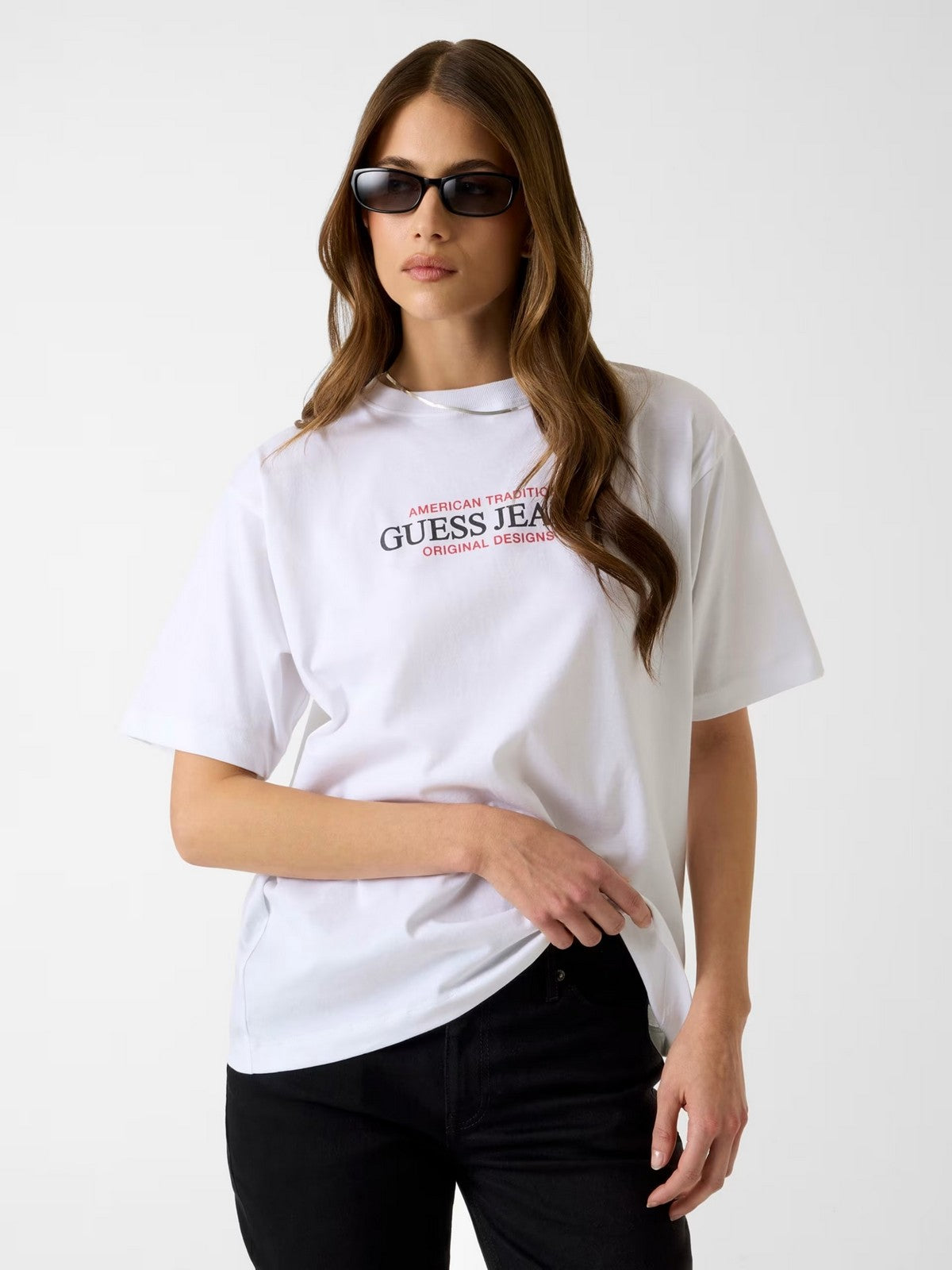 GUESS T-shirt Donna GJ SS CN OS AMERICAN TR TEE W4YI08 K8HM0 G011 PURE WHITE