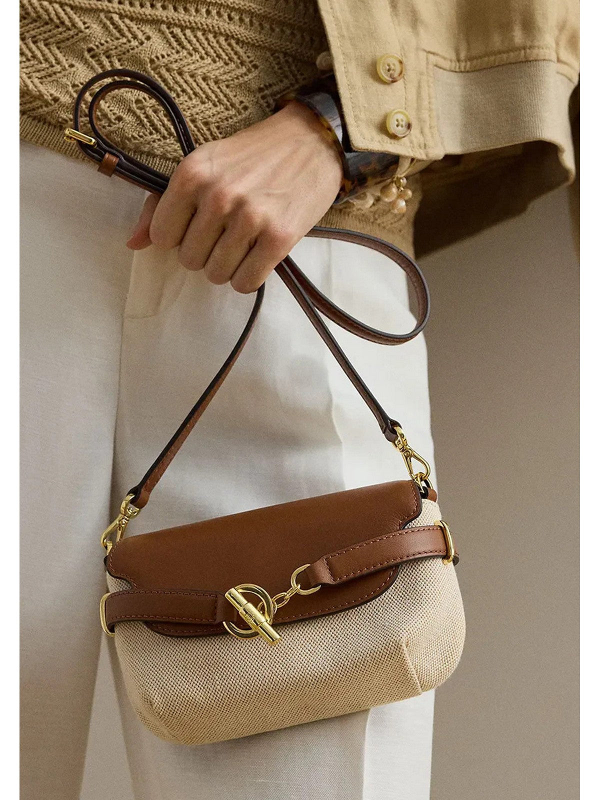 LAUREN RALPH LAUREN Borsa Donna BLKE SM CRS-CROSSBODY-SMALL 431P10121 003 NTRL/BUFF CANVAS/LAUREN TAN