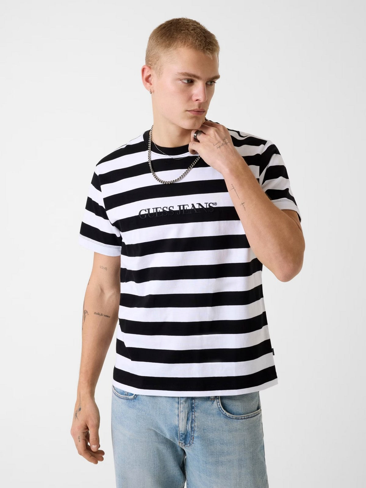 GUESS T-shirt Uomo GJ SS CN REG STRIPED YD TEE M4YI84 K9XF1 S052 WHITE AND BLACK STRI